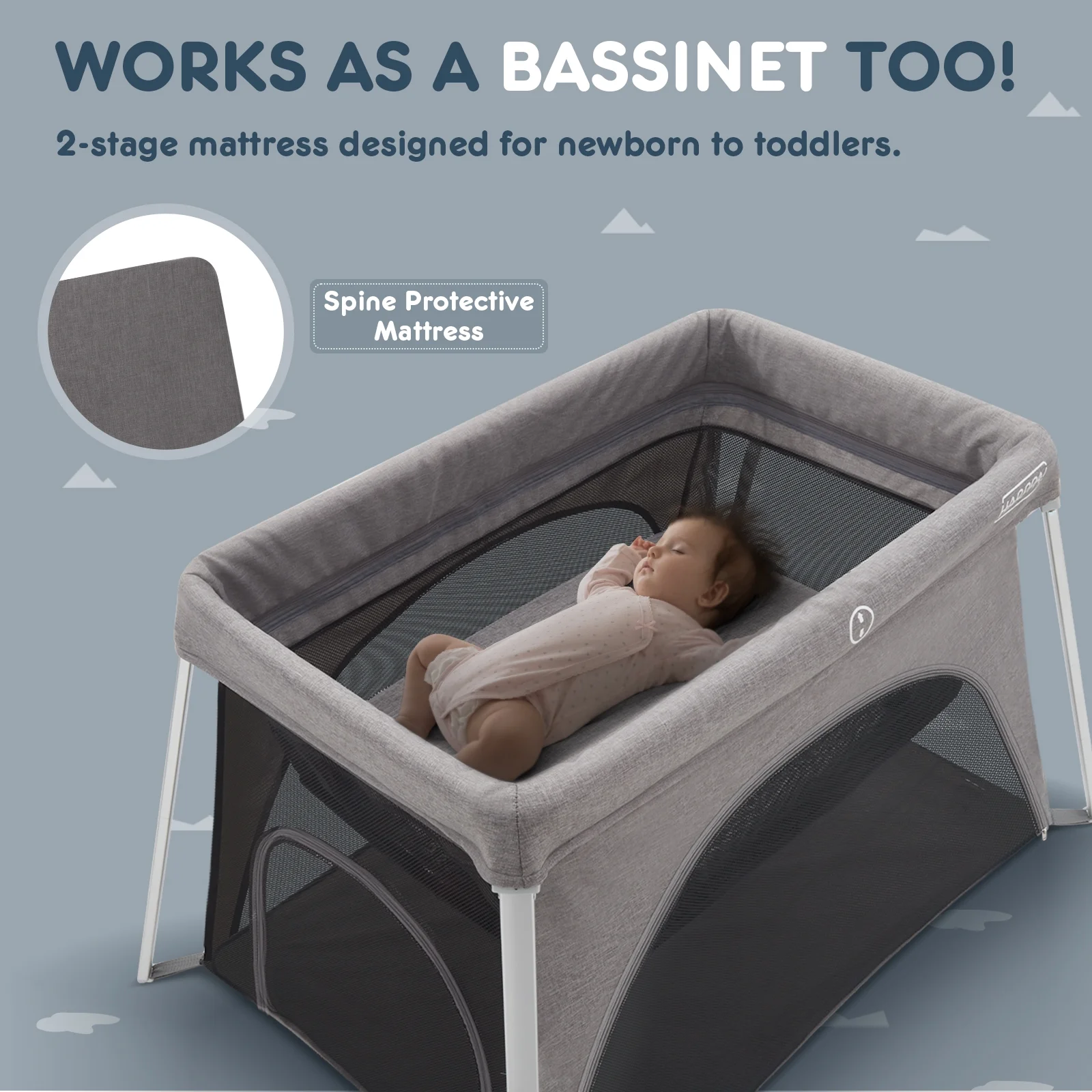 HARPPA Portable Travel Crib for Baby, Foldable Travel Playard with Mattress, Lightweight, Black - Womvr