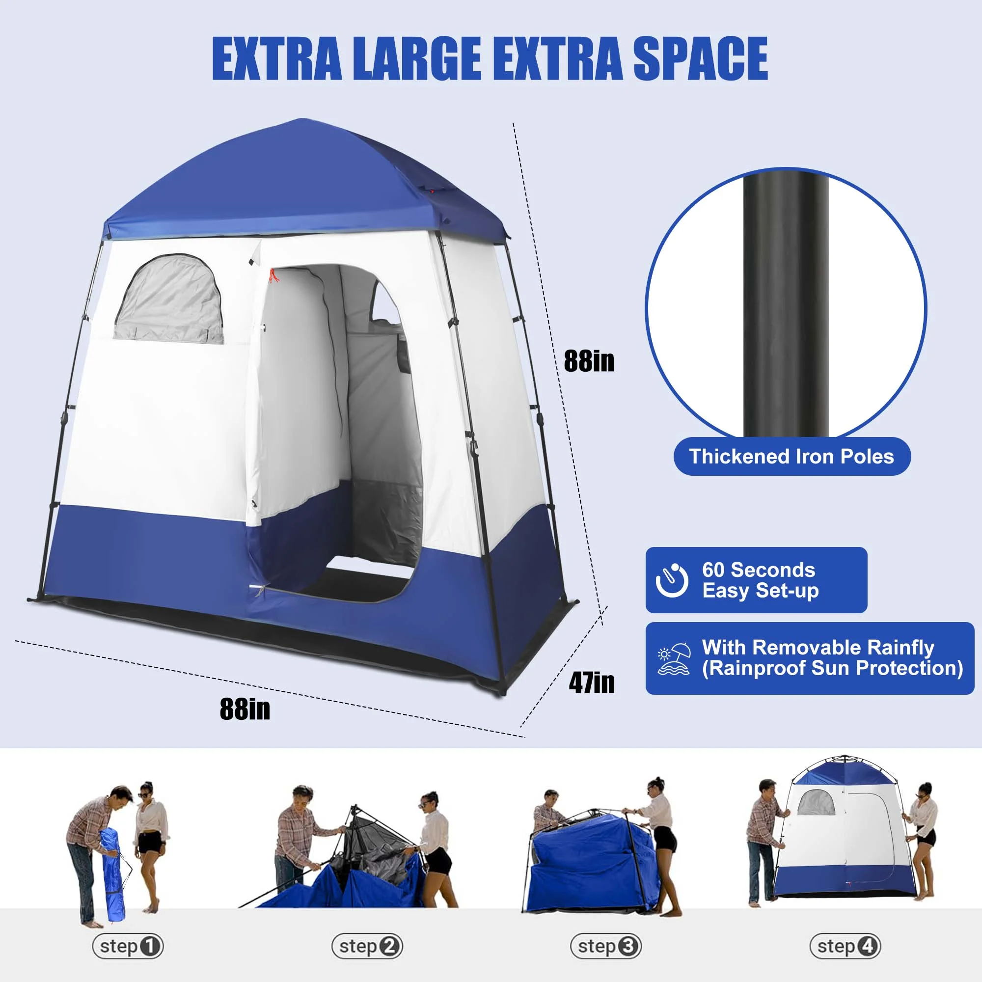 GVDV Camping Shower Tent Oversize Space Privacy Tent Portable Outdoor Shower Tents for Camping with Floor Changing Tent Dressing Room Easy Set Up Shower Privacy Shelter 2 Rooms Toilet Tent - Womvr
