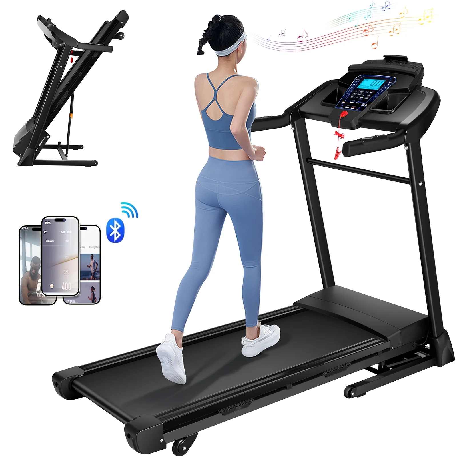 Tikmboex 3.25 HP Folding Treadmill with 15 Level Auto Incline 17In Runing Belt, 9MPH Speed and 12 Preset  Programs for Home Gym Cardio Exercise, 300lbs Max Weight - Womvr