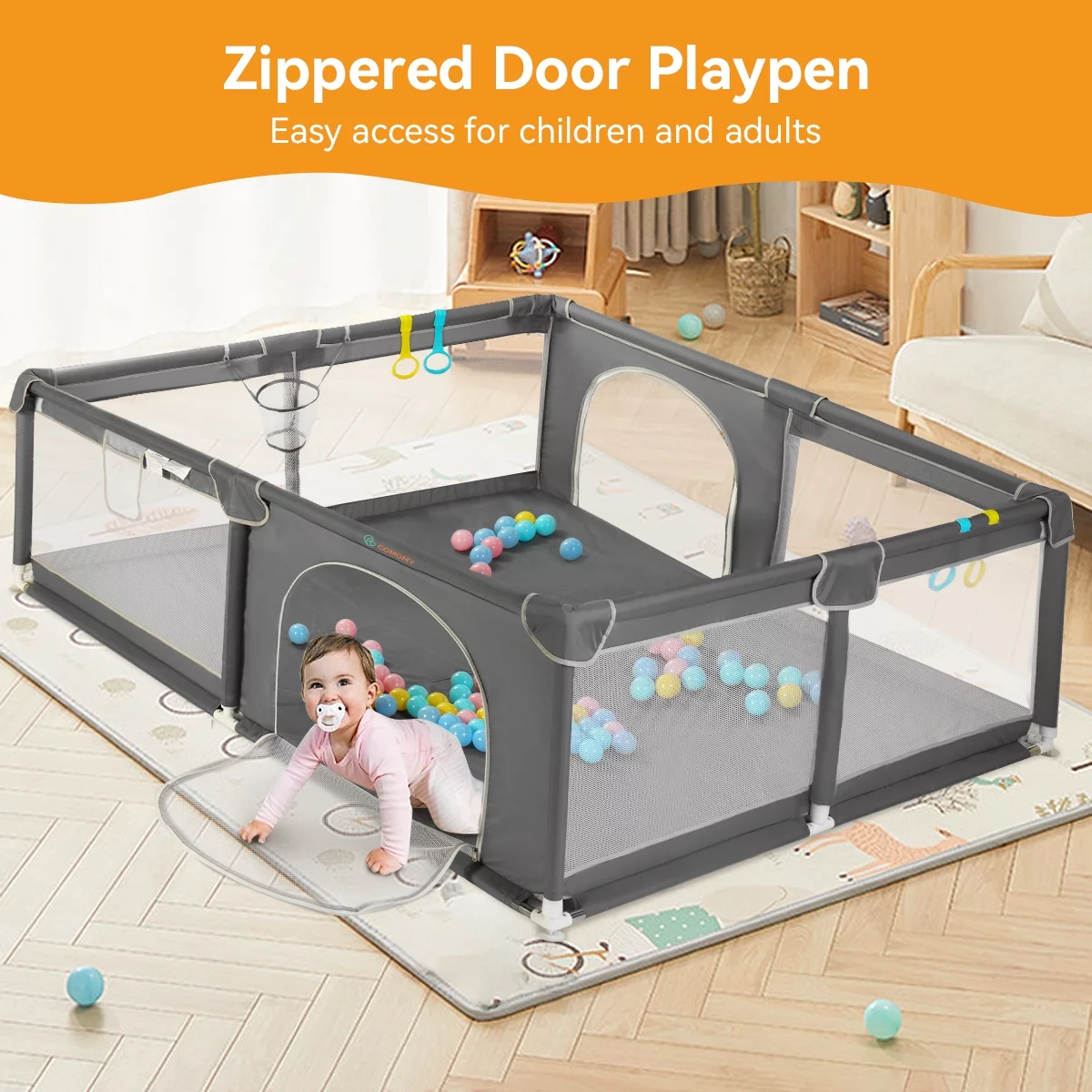 Large Baby Playpen, 79x63x27inch Activity Center Playard for Babies and Toddlers, Gray - Womvr