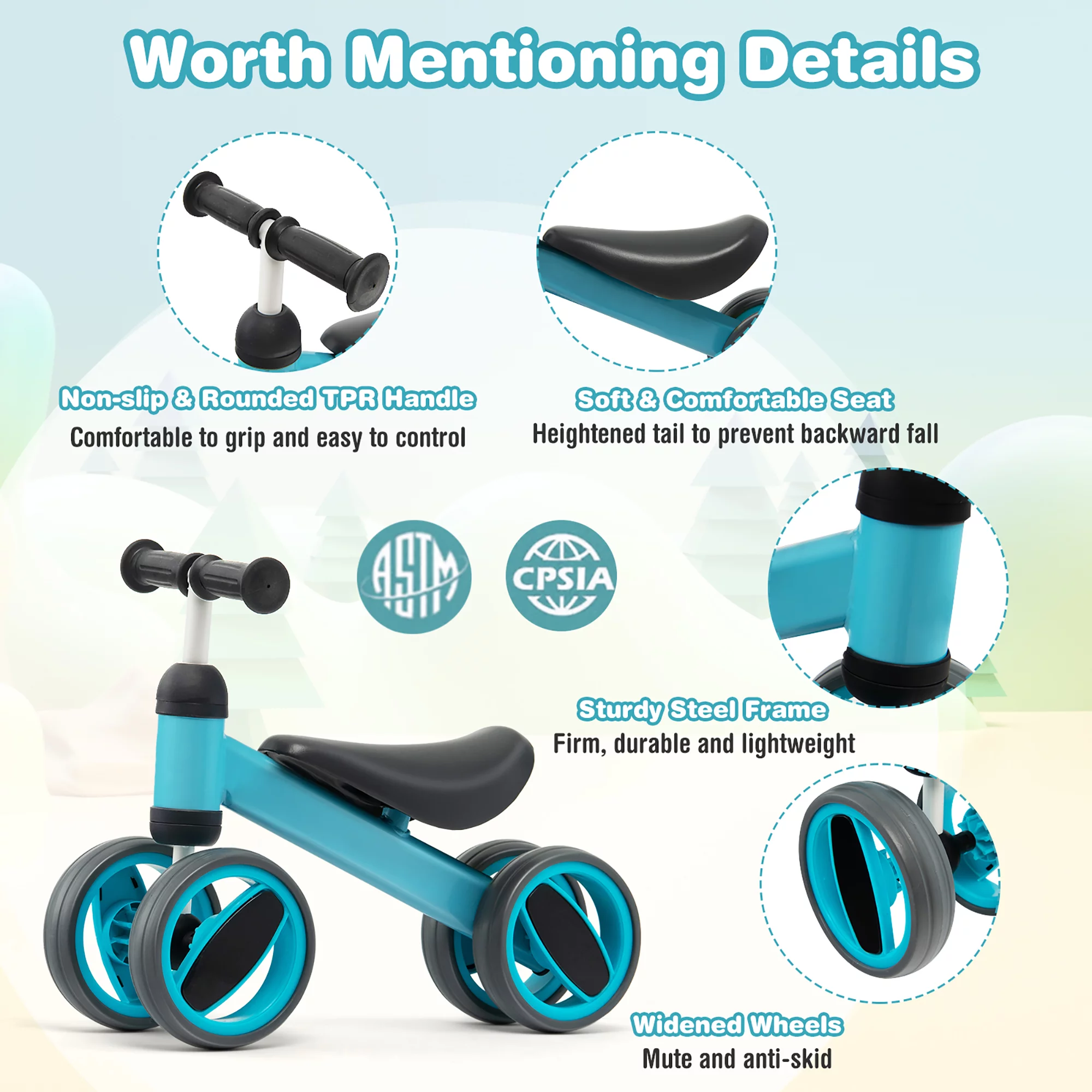 Costway Baby Balance Bike Toddler Riding Toys  w/ 4 Wheels Pink - Womvr