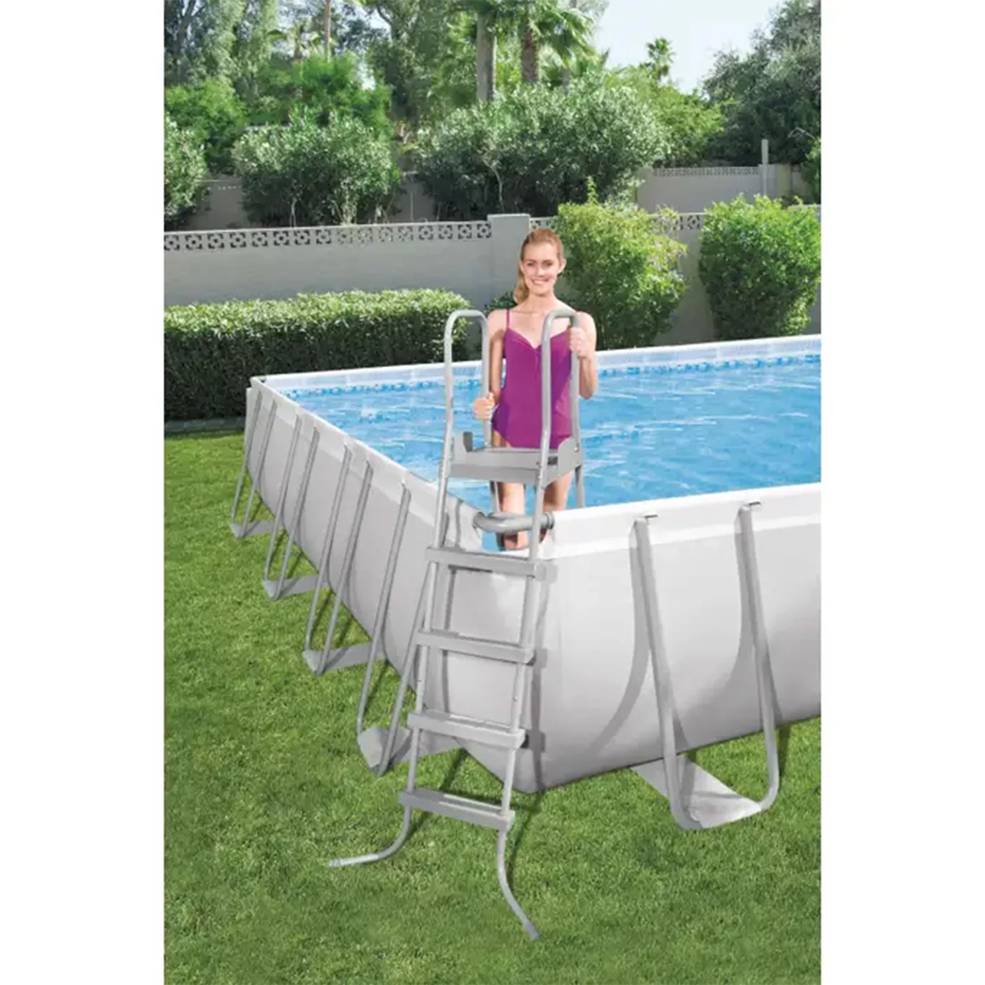 Bestway Power Steel Rectangular Metal Frame Above Ground Pool Set, Grey - Womvr