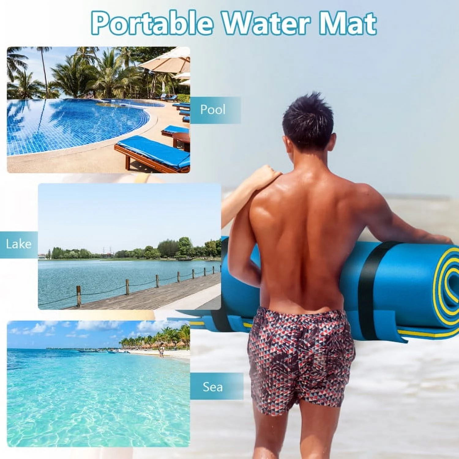 3-Layer Water Floating Mat Foam Pad for Lake, 83