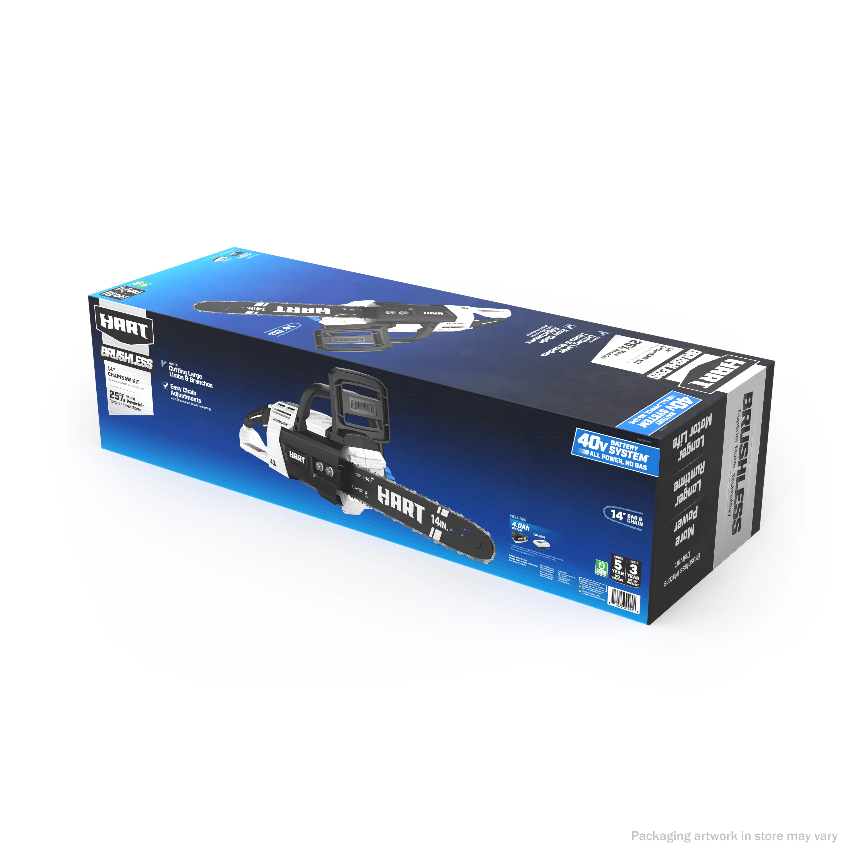 HART 40-Volt 14-inch Battery-Powered Brushless Chainsaw Kit, (1) 4.0Ah Lithium-Ion Battery - Womvr