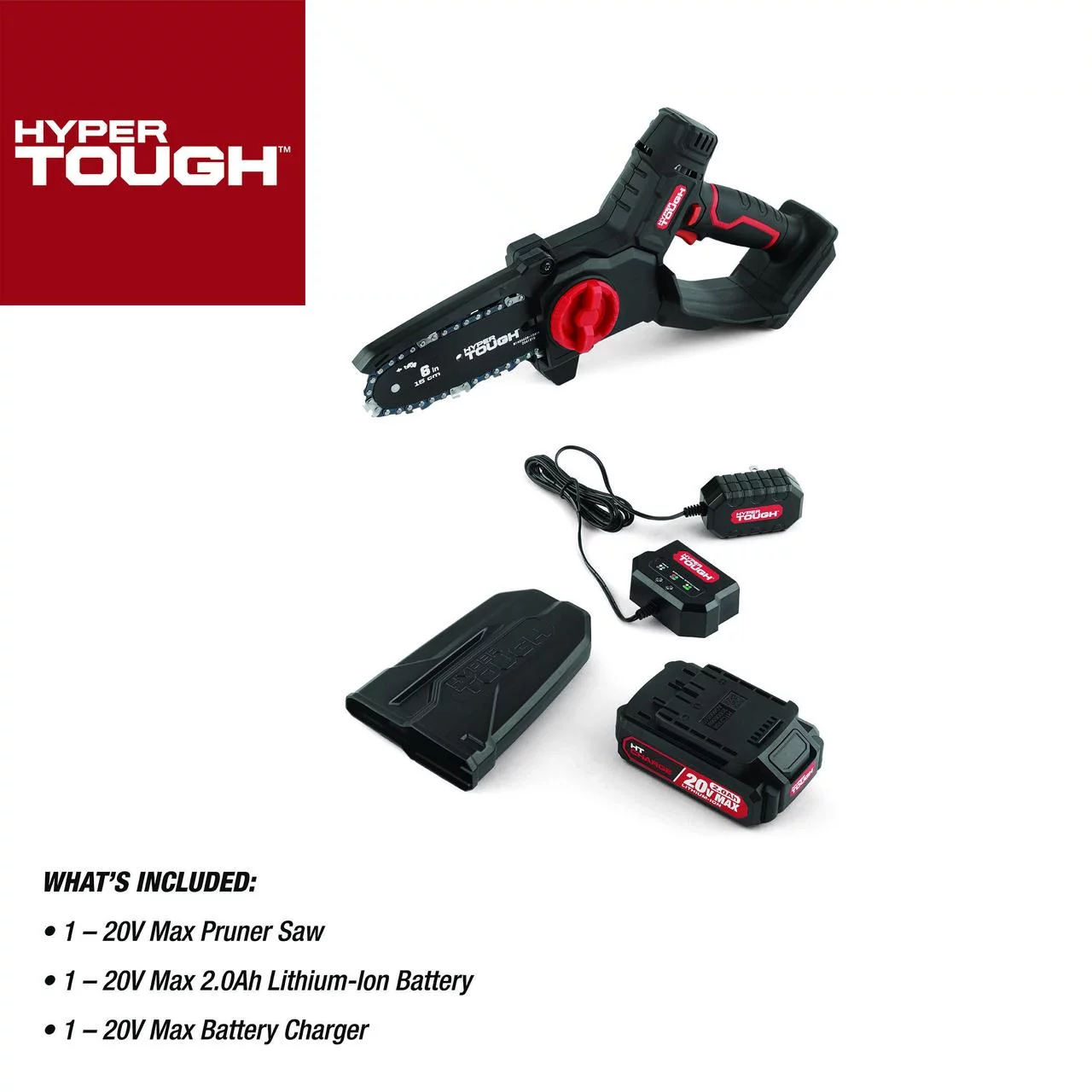 Hyper Tough 20-Volt 6-inch Mini Chainsaw with Battery and Charger, HT13-401-003-03 - Womvr