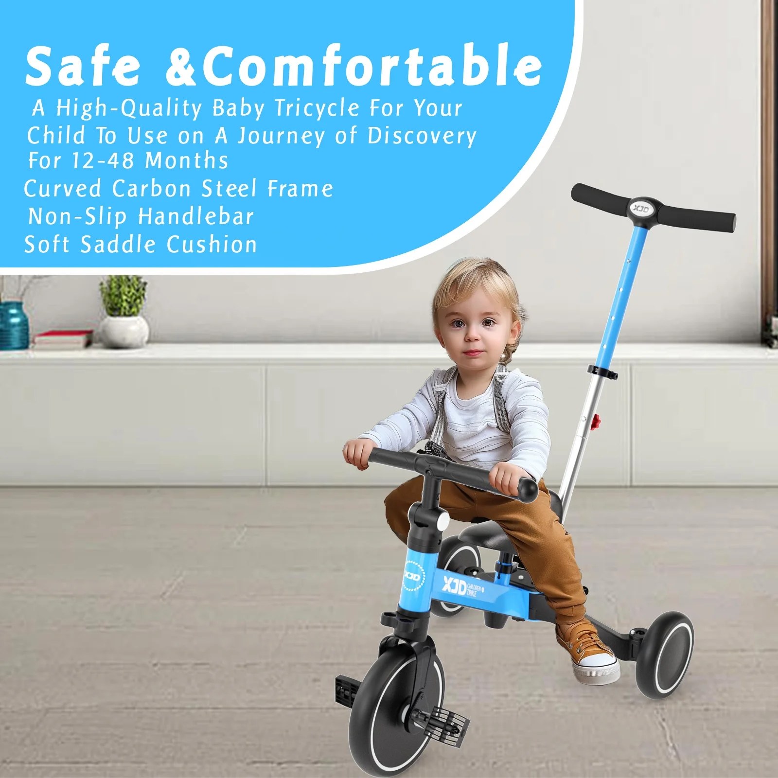 XJD 7 in 1 Toddler Tricycle with Push Handle,Toddler Bike for 1-3 Years Old Boy Girl, Toddler Push Tricycle, Baby Bike Balance Bike with Adjustable Seat Height and Removable Pedal - Womvr