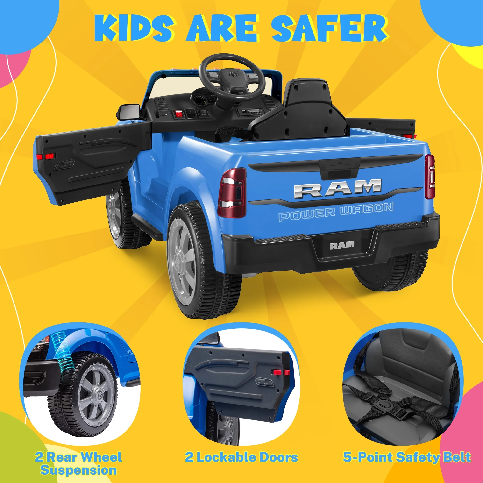 Dodge Ram Ride On Car for Kids, 12V Powered Ride On Truck Cars with Parents Remote Control,Dodge Electric Ride On Car for Boys Girls 3-5, Red - Womvr