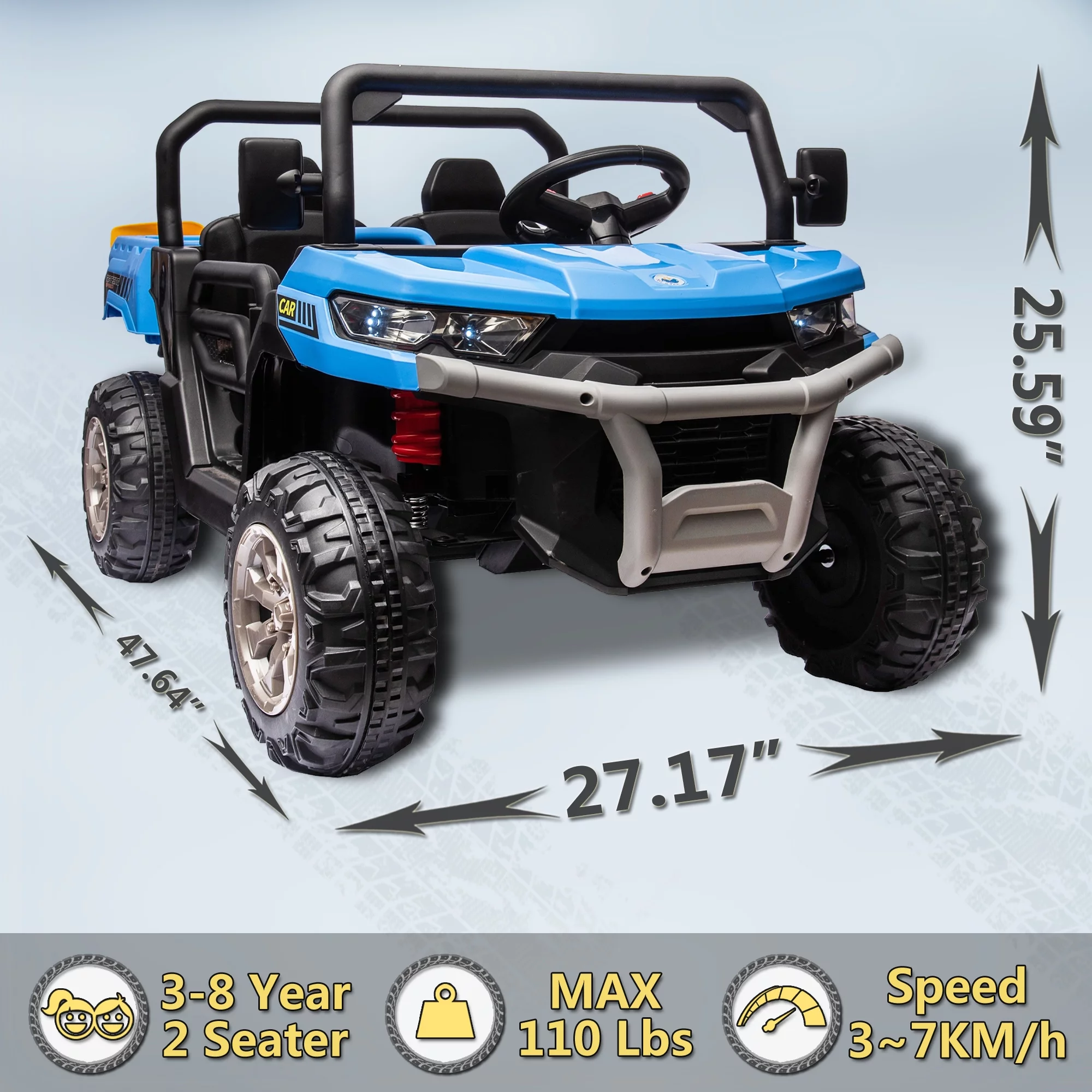 24V 2 Seater Ride on Toys, Ride On UTV with 2x200W Motor Ride On Dump Truck, Ride On Car with Dump Bed/Shovel, Electric Vehicle with Rubber Tires, LED Light, Music, Remote Control, Black - Womvr