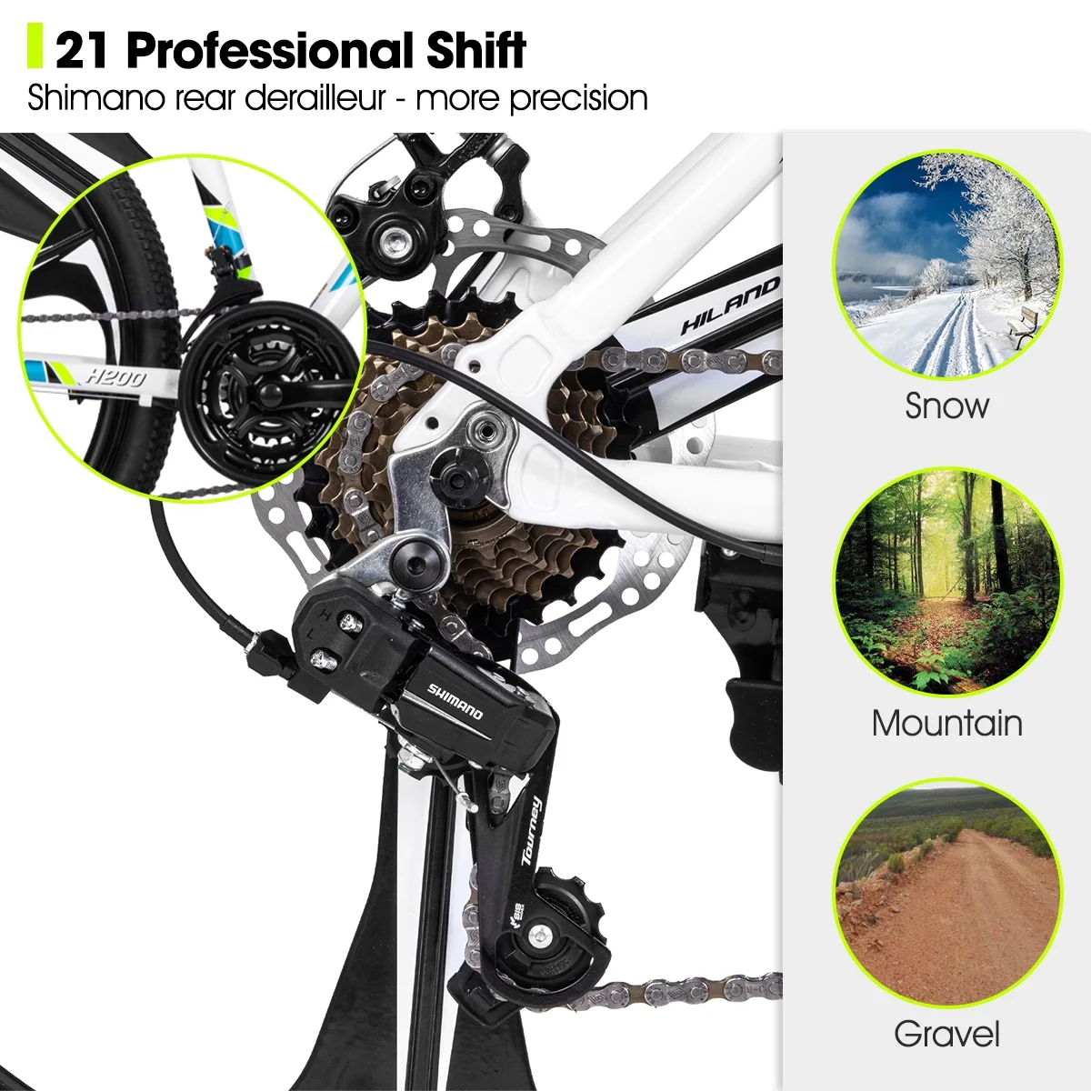 Hiland Mountain Bike, Multi-Spokes,Shimano 21 Speeds Drivetrain,Aluminum Frame 26 inch Wheels, Men's MTB Bicycle, White - Womvr