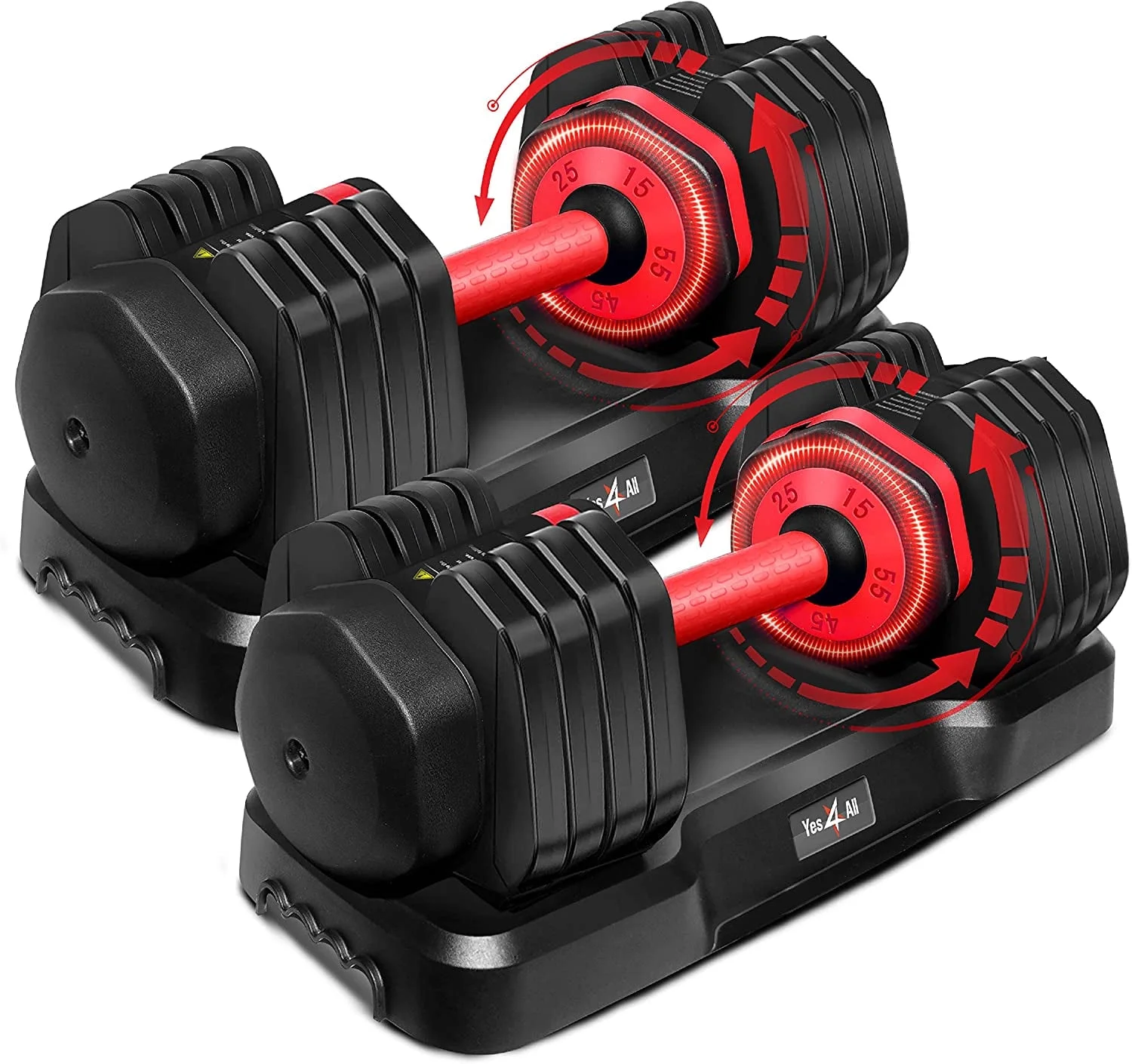 Yes4All 55lbs Adjustable Dumbbell, Quick Select 15-55 Red, Pair - Womvr