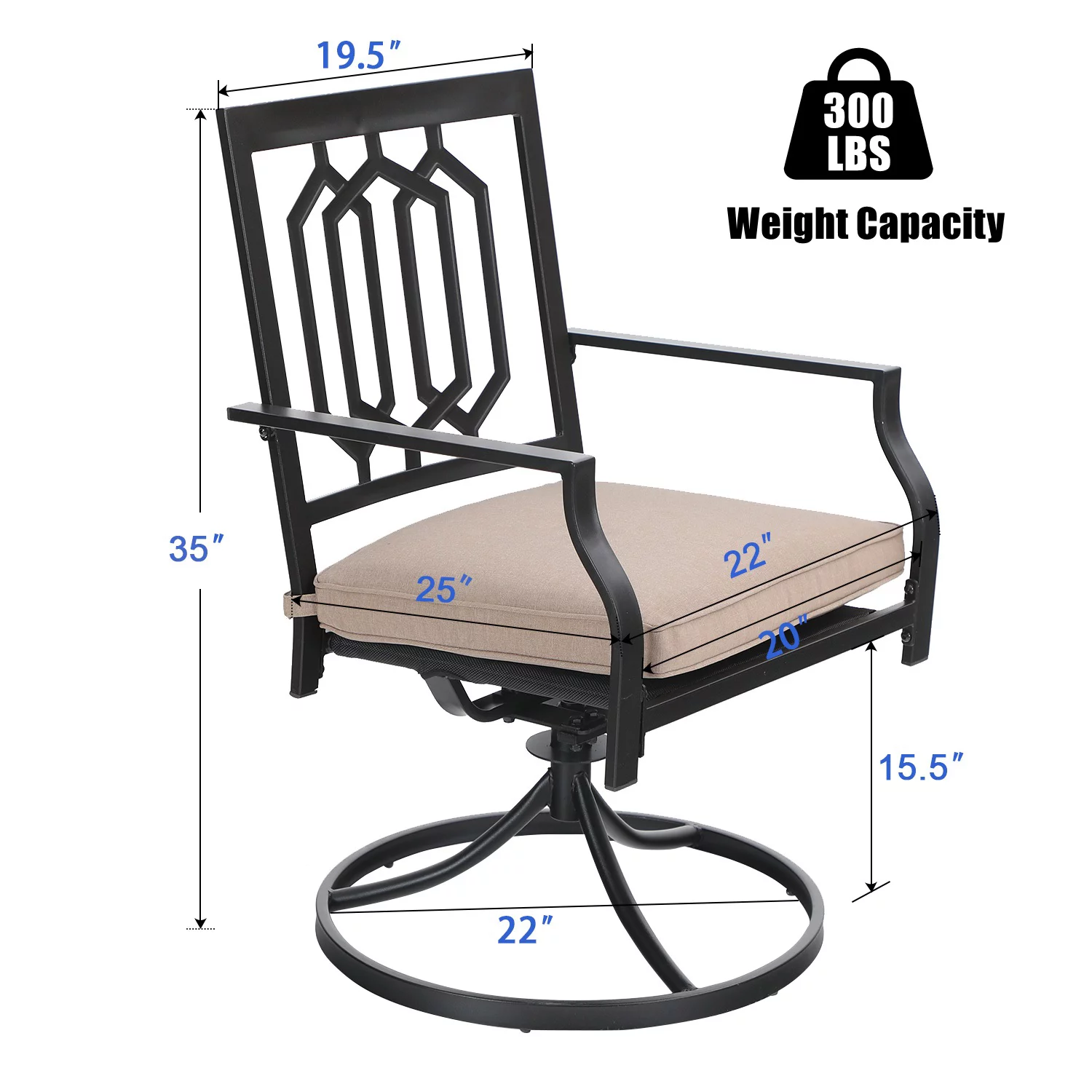 MF Studio 5-Piece Outdoor Patio Dining Set, Swivel Cushioned Chairs with Steel Frame for 4-Person, Black&Beige - Womvr