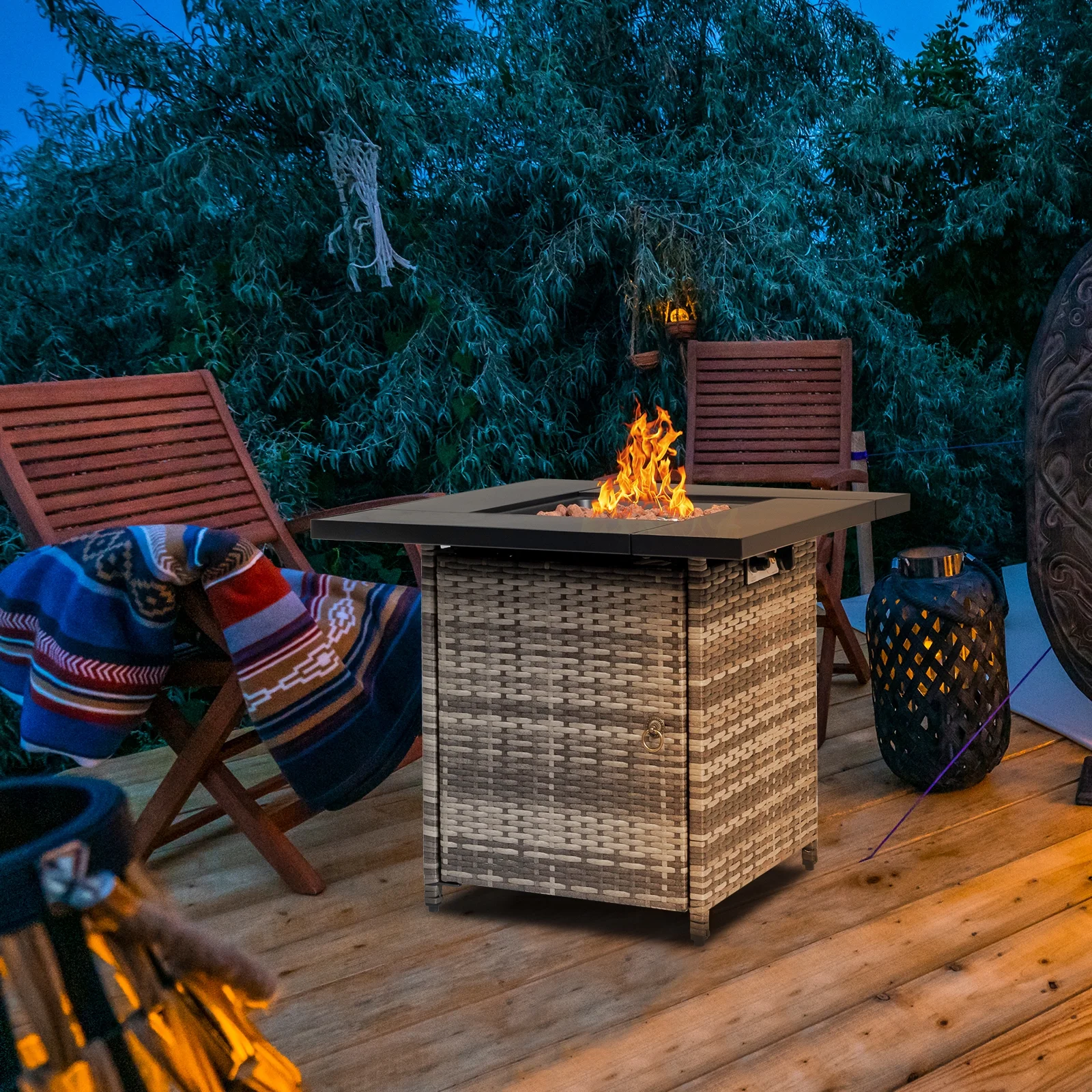 2-in-1 Propane Fire Pit Table, Outdoor Table with Fire Pit, 28