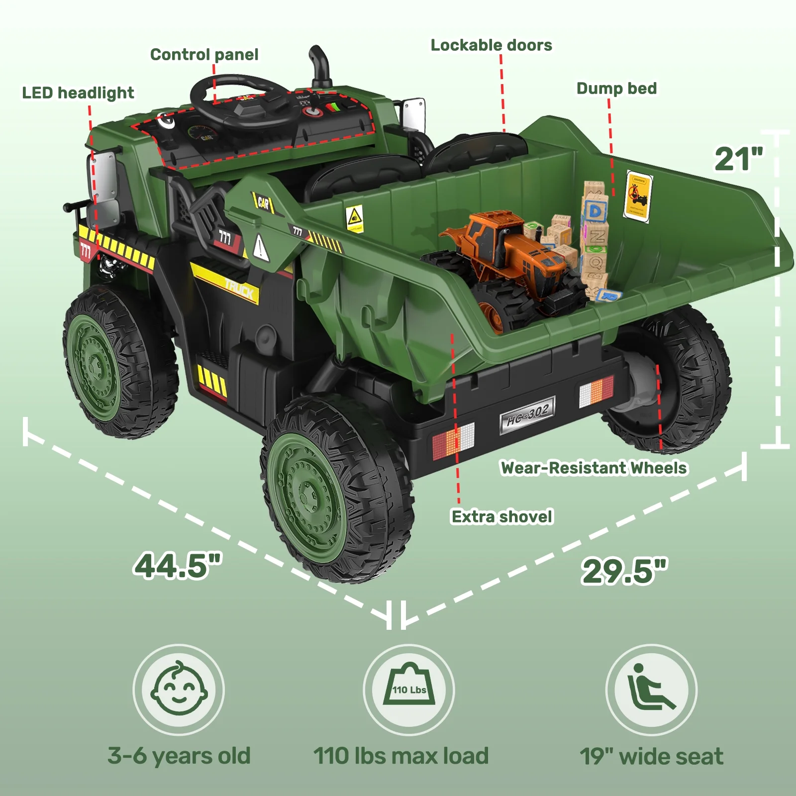 TOKTOO 12Volt Powered Ride on Toy Car for Girls Boys, Dump Truck w/ Electric Dump Bed, Remote Control, Music Player, 1 Seater Electric Car-Ochre Yellow - Womvr