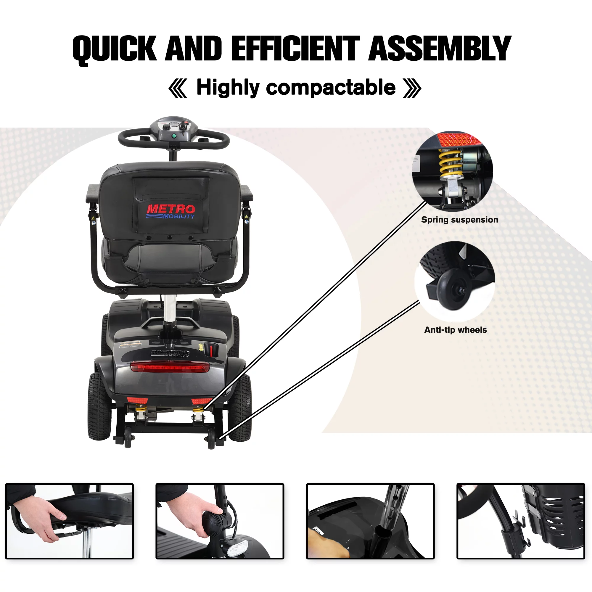 Electric Mobility Scooter for Adults and Seniors - 300 lbs Max Weight, 4-Wheel Powered Mobility Scooters Wheelchair Device for Travel, Elderly (with Head Light-White) - Womvr