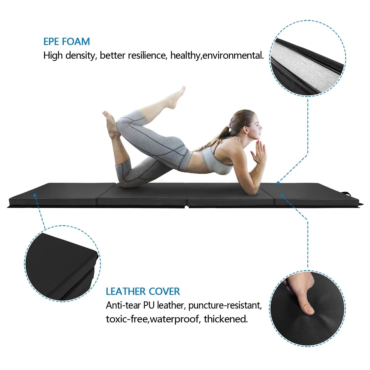 Matladin 8' Folding Gymnastics Gym Exercise Aerobics Mat, 8ft x 2ft x 2in PU Leather Tumbling Mats (Pink) - Womvr