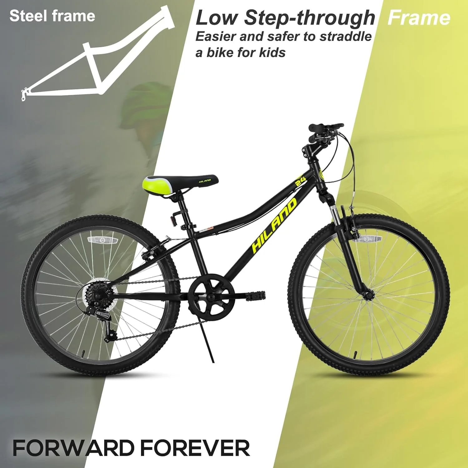 Hiland 24 inch Mountain Bike Shimano 7 Speeds for Teenager with Suspension Fork, Mint Pink - Womvr