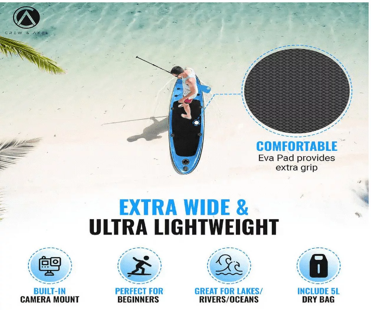 Inflatable Stand Up Paddle Board Non Slip SUP W Backpack, 3 Fins, Paddle, Pump (10 ft. x 33 in. x 6.2 in.) 17 lbs. Blue - Womvr