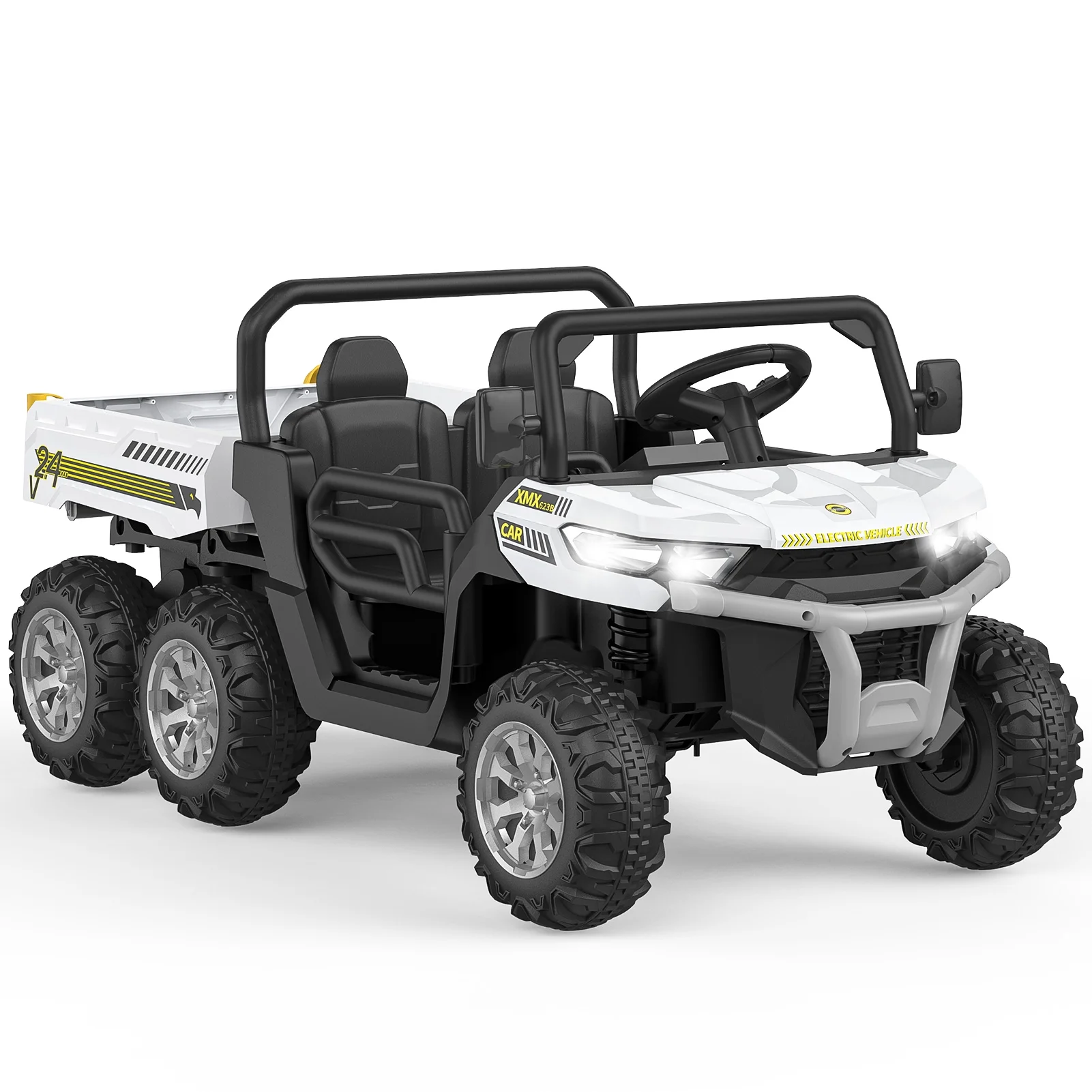 EastVita Kids 24V Ride on Car Large Farm Tractor Dump Truck 6 Wheels with Electric UTV Vehicles with Electric Car Hopper Ride on Toys ,with Lighting, Mp3 ((Green) - Womvr