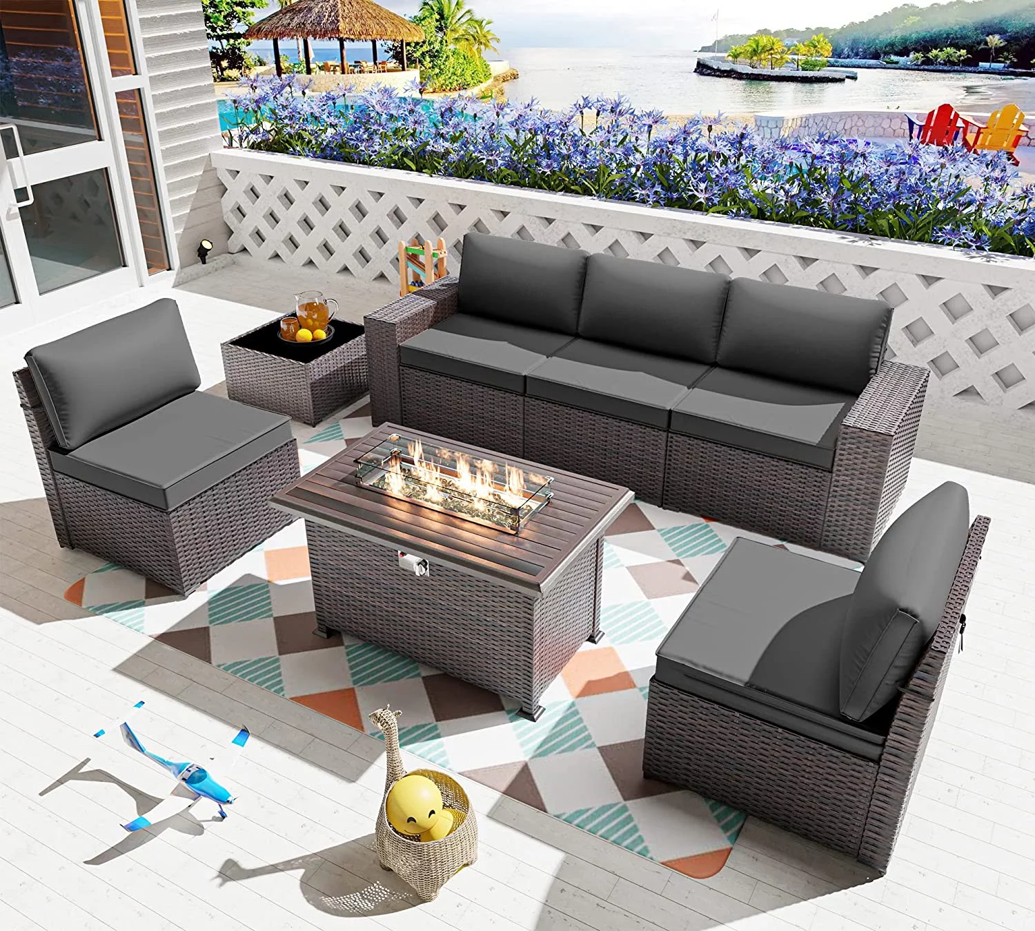 Gotland 13 Pieces Outdoor Patio Rattan Wicker Furniture Set with 43