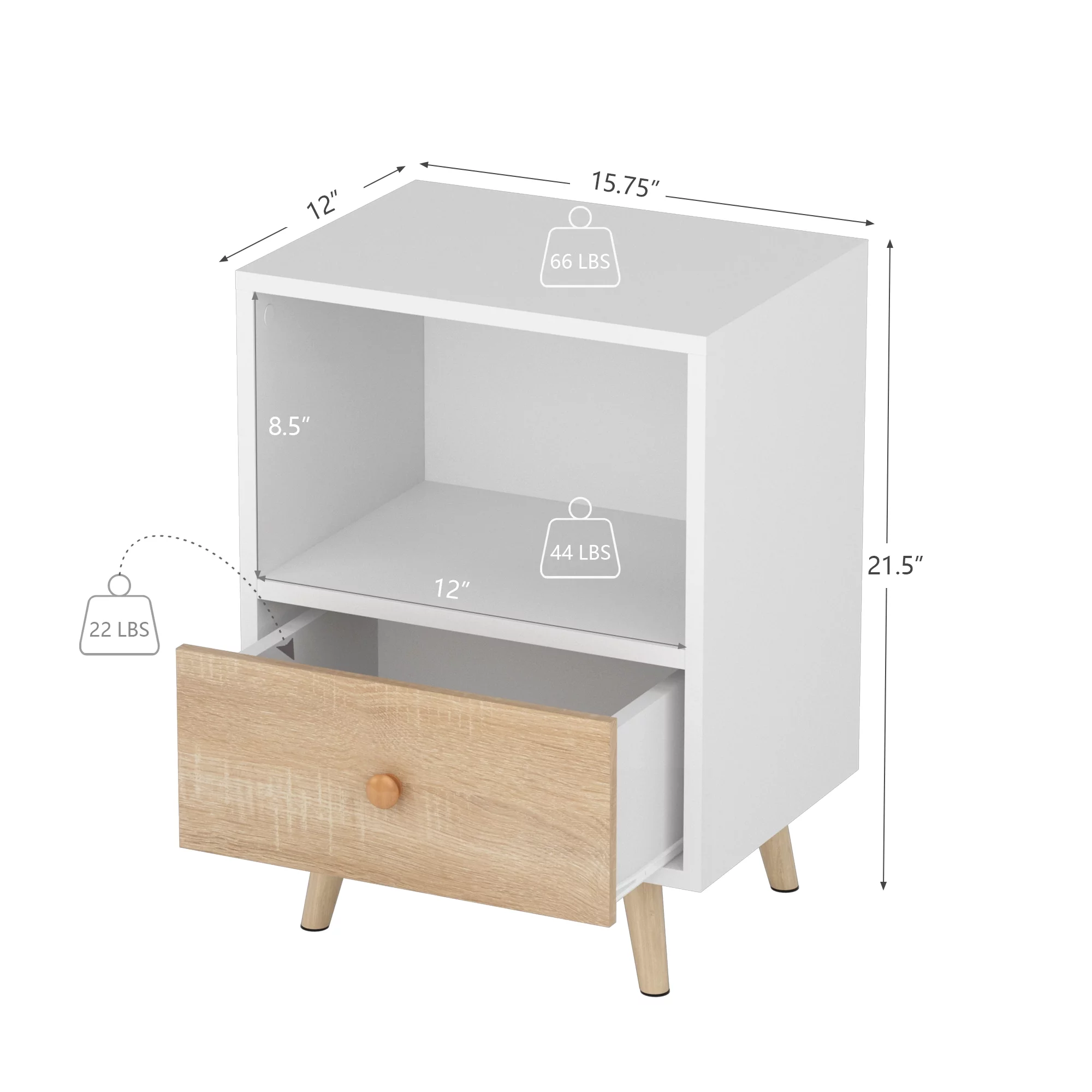 JAXPETY Nightstands Set of 2, Night Stand with 1 Drawer and Open Shelf Storage, End Table, Side Table, for Bedroom, Living Room, Natural Wood & White - Womvr