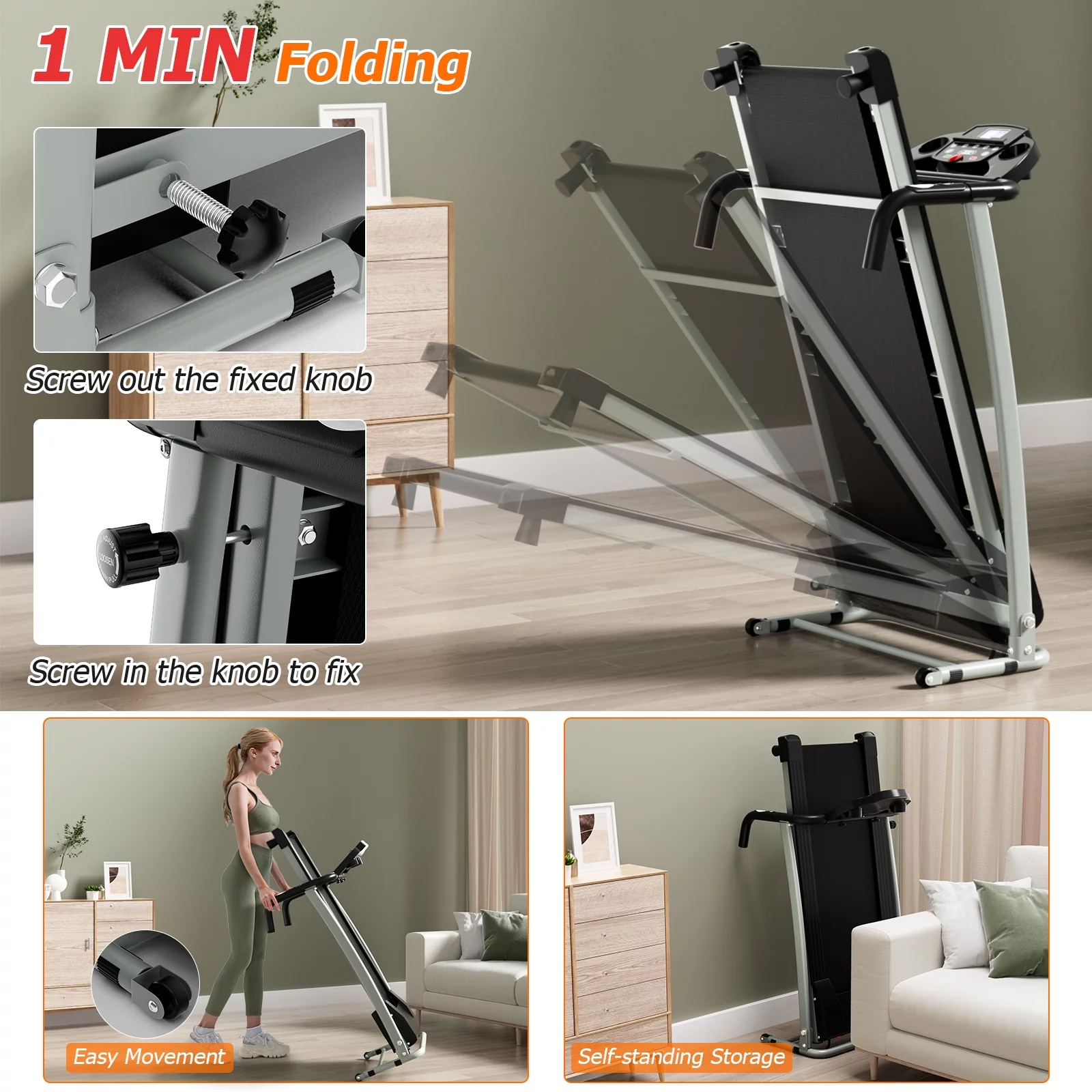 Costway 2 HP Up to 7.5MPH Folding Treadmill Motorized Running Machine 12 Preset Program & LCD Display Screen - Womvr