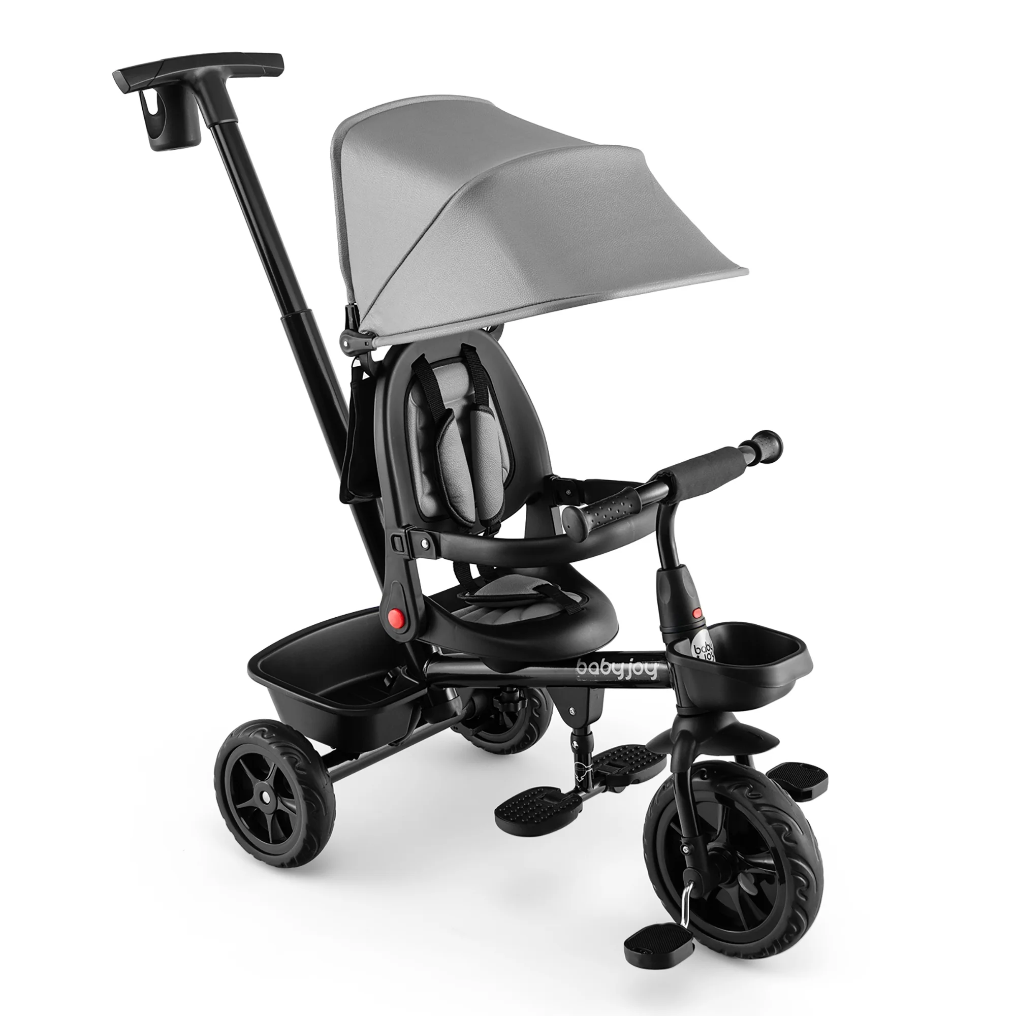 Babyjoy 4-in-1 Toddler Tricycle Reversible Baby Trike W/ Height Adjustable Push Handle - Womvr