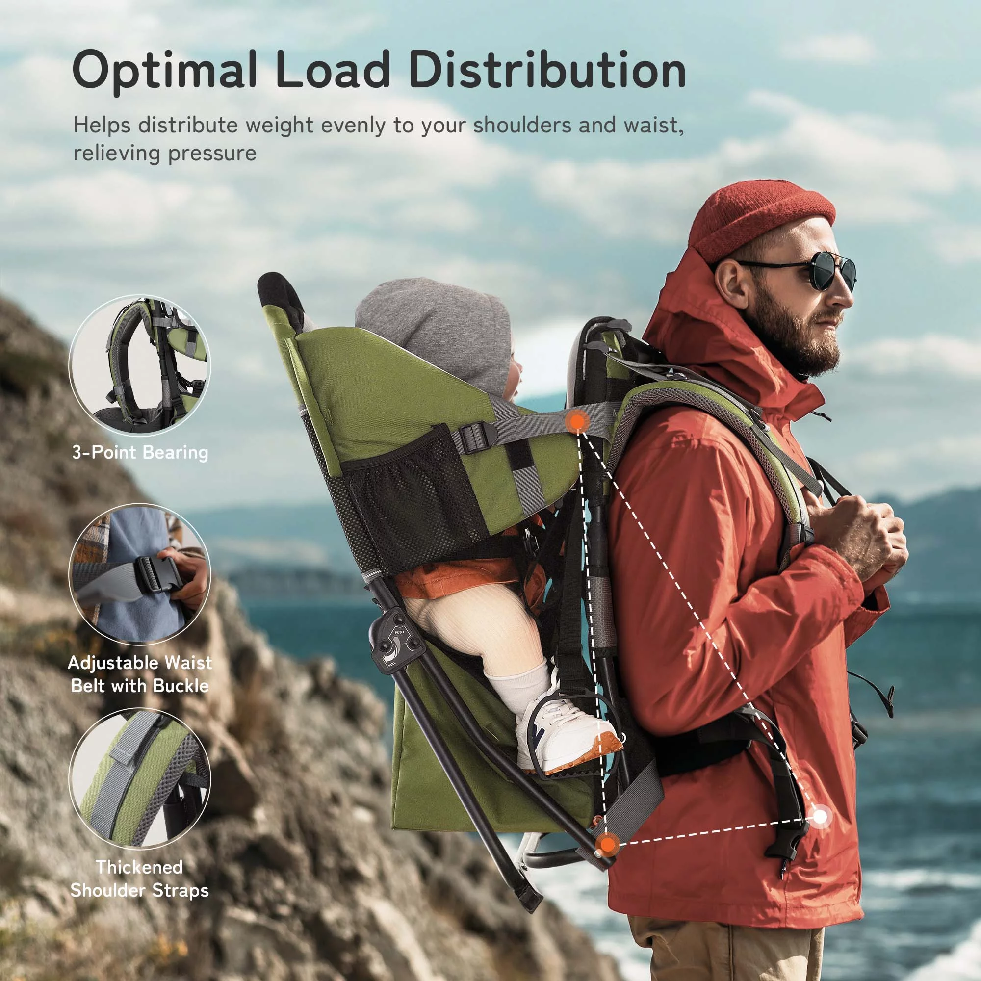 Besrey Baby Hiking Backpack Carrier for Toddlers, Waterproof & Lightweight Outdoor Child Back Frame, Black - Womvr