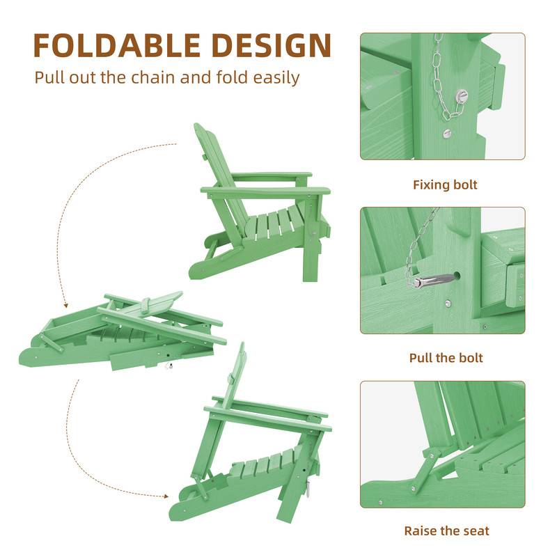 Outdoor Patio Folding HDPE Resin Adirondack Chair, Red - Womvr
