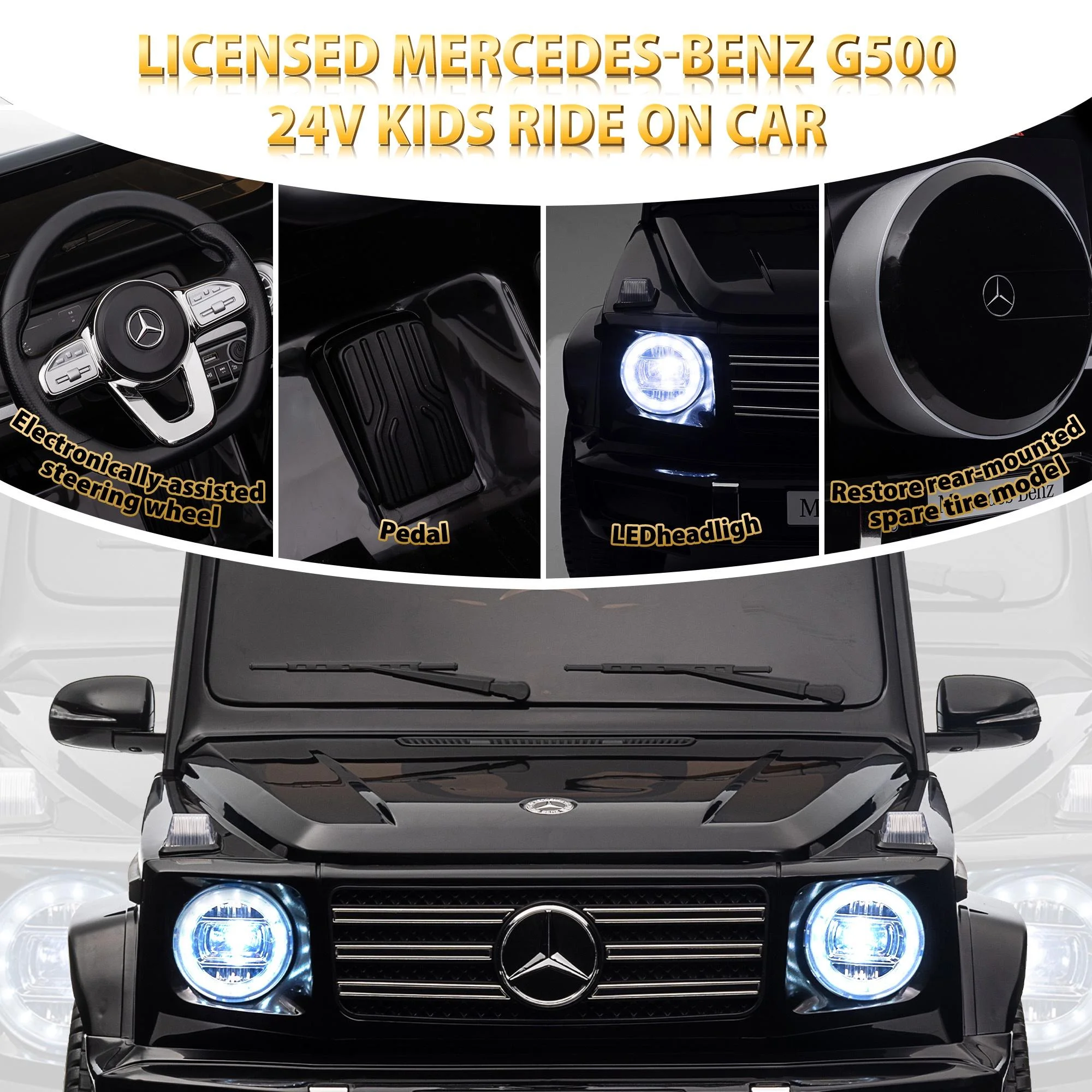 24V Ride on Car with Remote Control for Kids Mercedes Benz Ride on Car Toy for Boys and Girls 3-6 Years Old, Electric Vehicle, Bluetooth, LED Light, White - Womvr