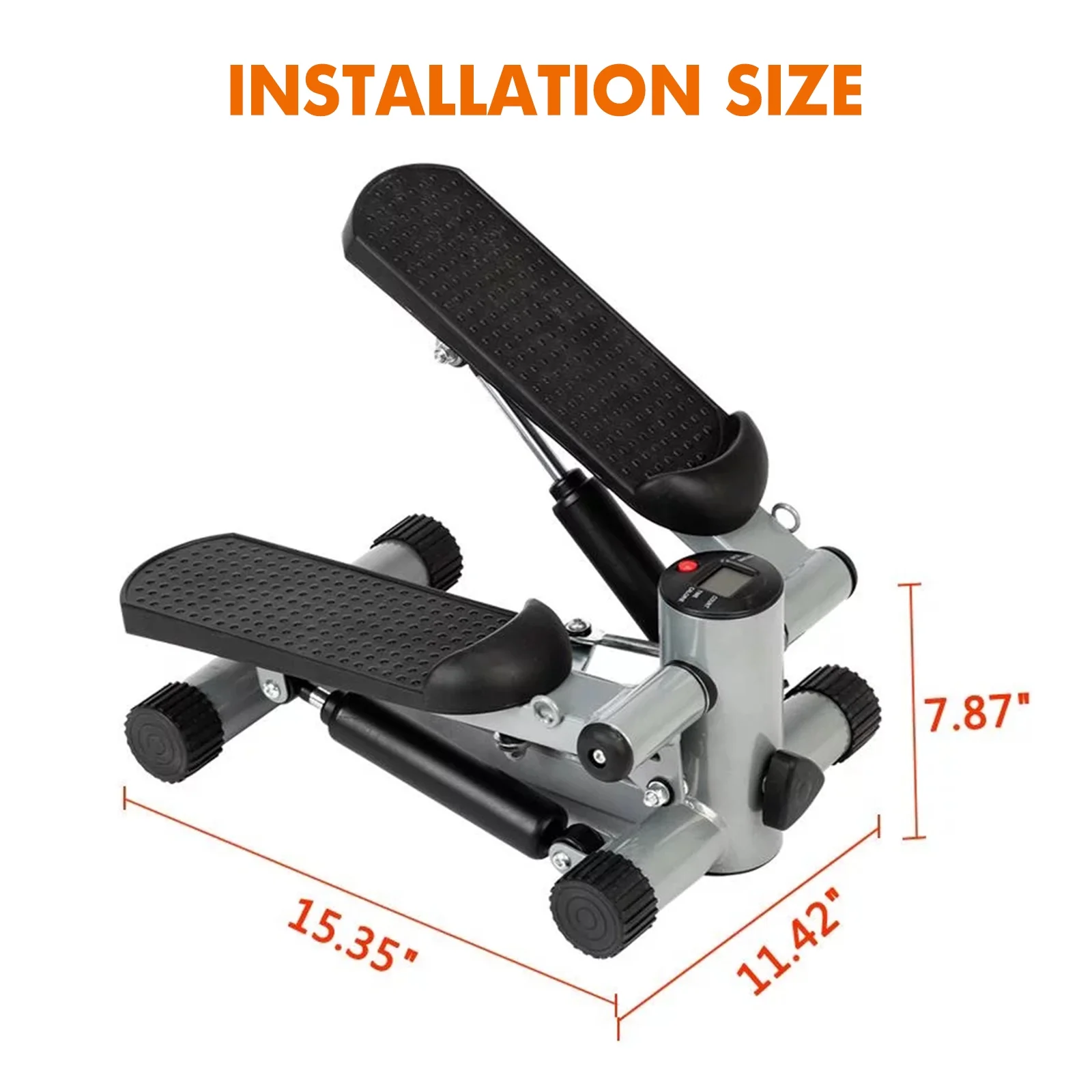 Mini Stepper Air Stair Climber Exercise Machine Health Aerobic Fitness Elliptical Trainers with Resistance Band LCD Display Gray - Womvr