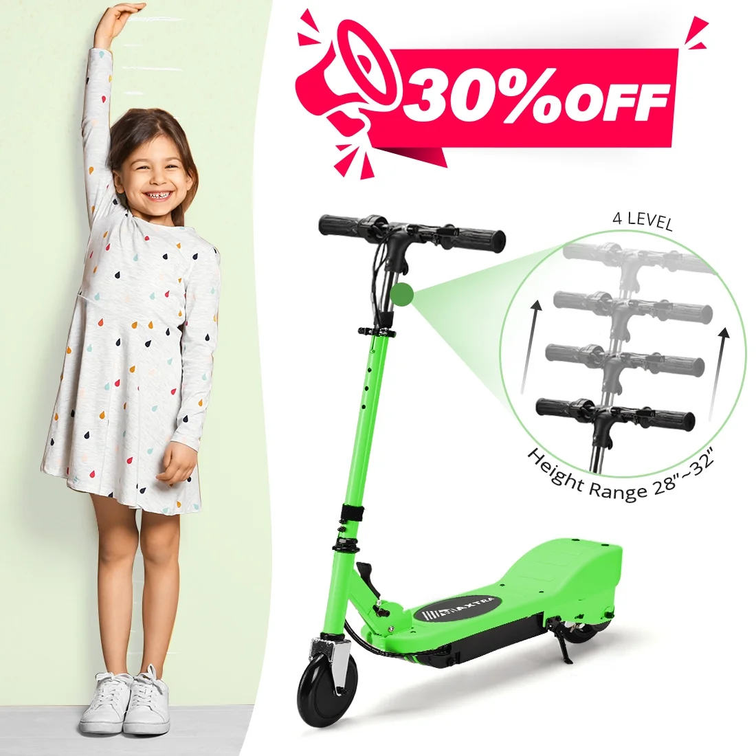 Maxtra Scooters E100 Folding Electric Scooter with Adjustable Handlebar for Kids Ages 6-12, up to 10 MPH, 155 Lbs. Max Load - Womvr