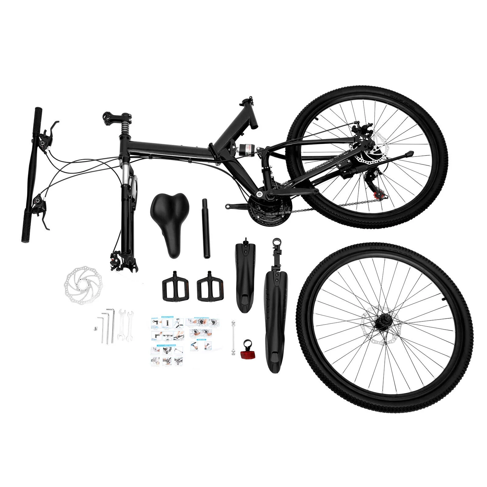 26 inch 21 Speed Folding Mountain Bike Full Suspension Dual Disc Brakes Bicycle - Womvr