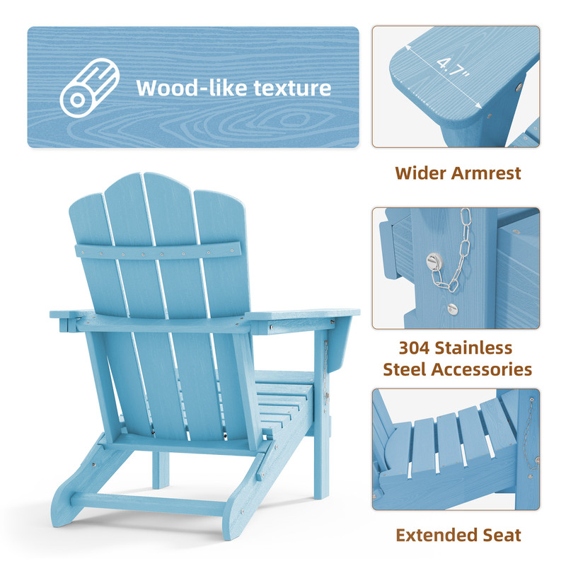 Outdoor Patio Folding HDPE Resin Adirondack Chair, Red - Womvr