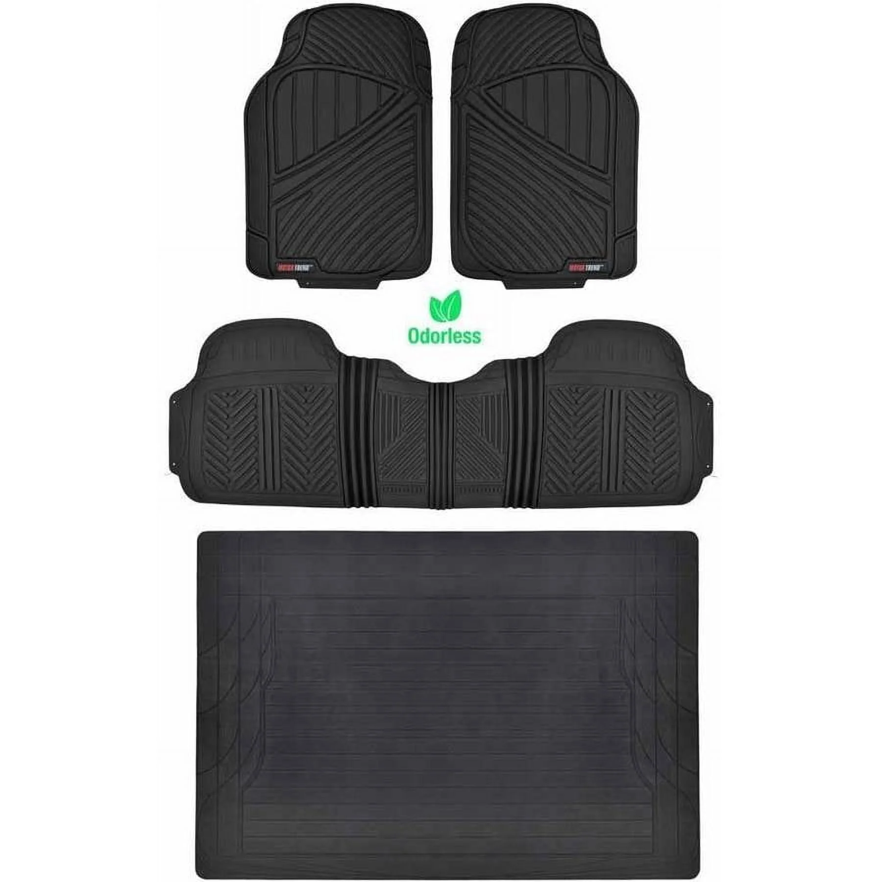 Motor Trend 100 Percent Odorless Car Floor Mats with Standard Trunk Cargo Mat, 4 Pieces Rubber Protection, Black Beige Gray - Womvr