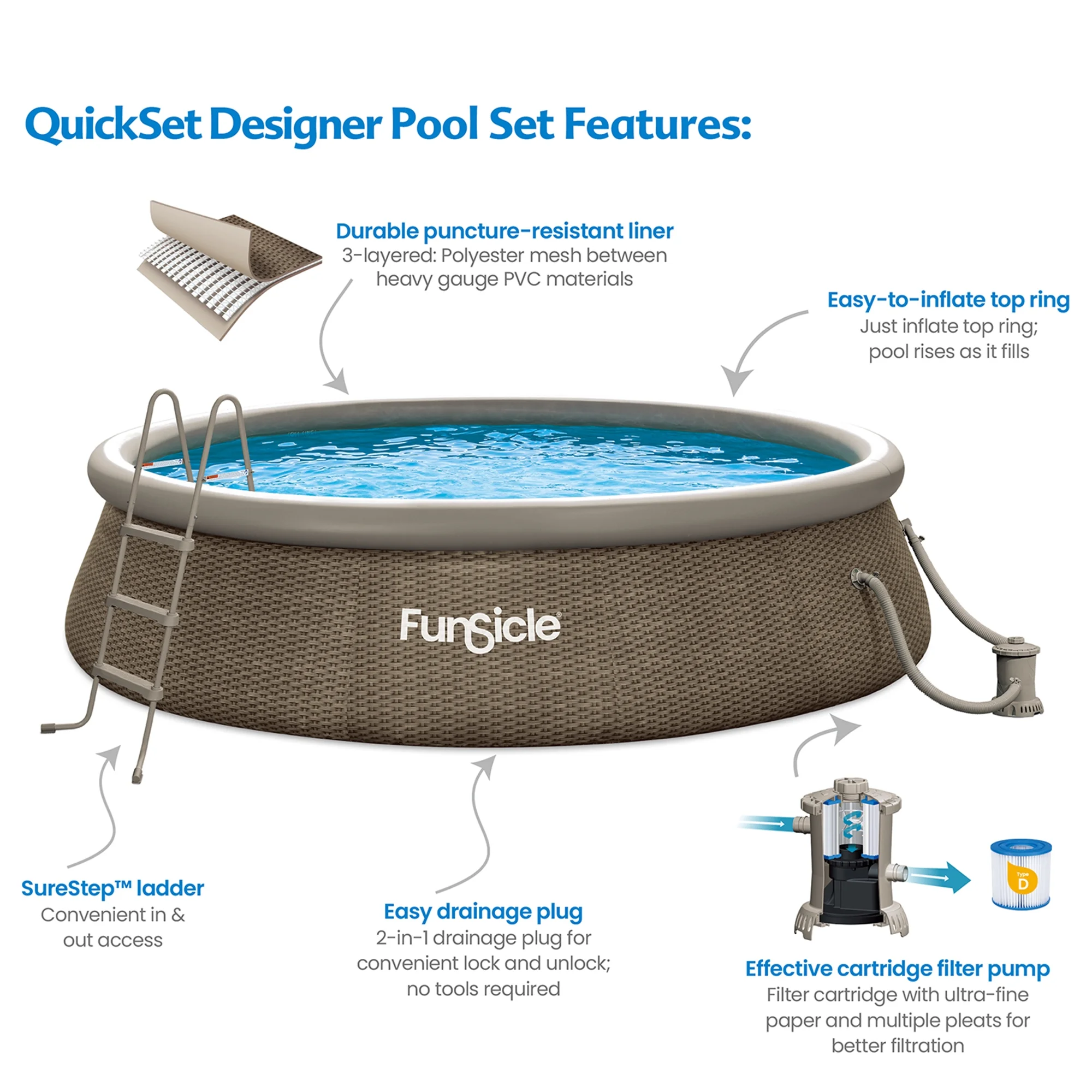 Funsicle 10ft x 30in Round QuickSet Designer Above Ground Pool, Age 6 & up - Womvr