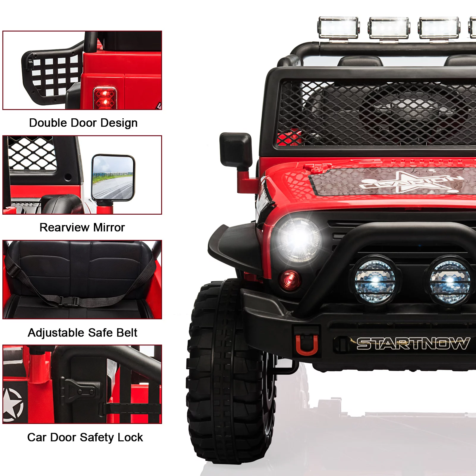 PWFE 12 Volt Kids Electric Car Kids Ride On Car with Remote Control, 2 Seats Kids Jeep with LED Lights, Wheels Suspension, Music, Horn, 110lbs Load(Pink) - Womvr