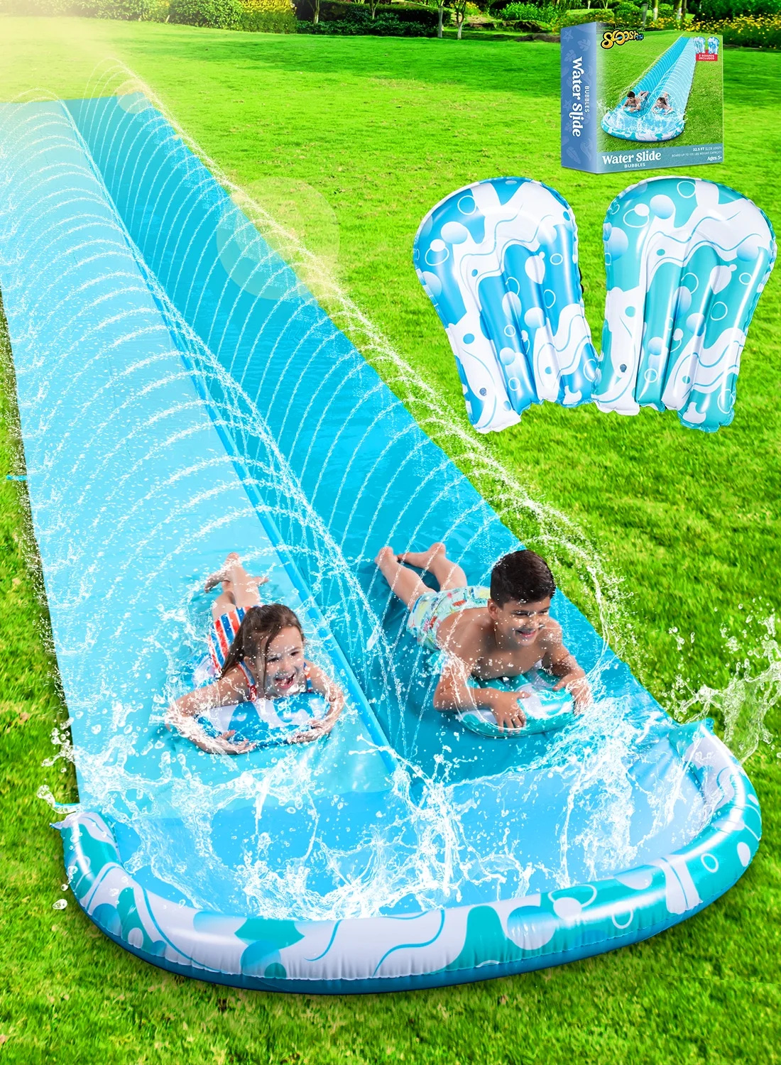Syncfun Water Slides with 2 Boogie Boards, 22.5ft Backyard Outdoor Lawn Slip Waterslide with Sprinklers Summer Toy for Summer Party Yard Lawn Outdoor Water Play Activities - Womvr