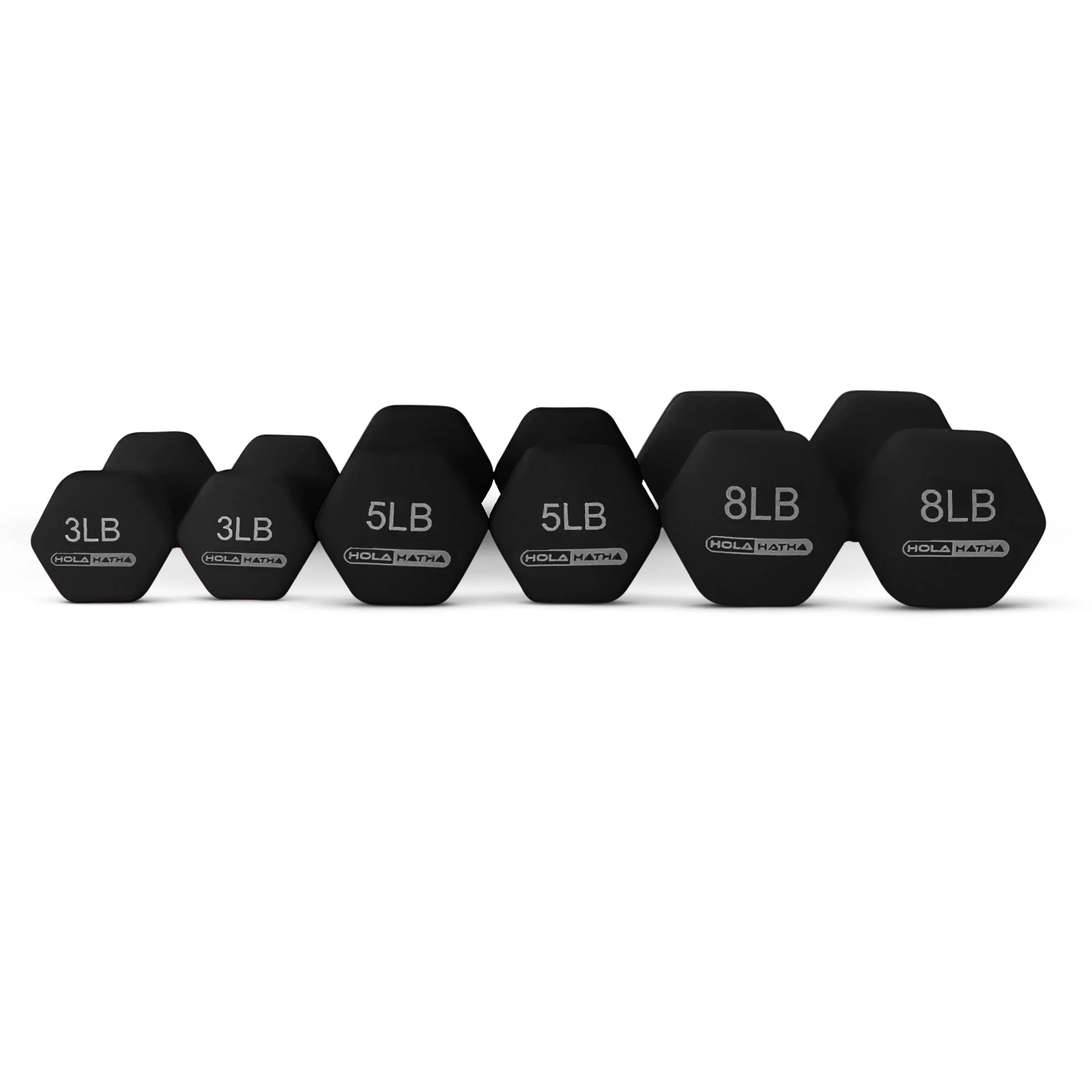 HolaHatha 3, 5, and 8 Pound Dumbbell Hand Weight Set with Storage Rack, Multi - Womvr