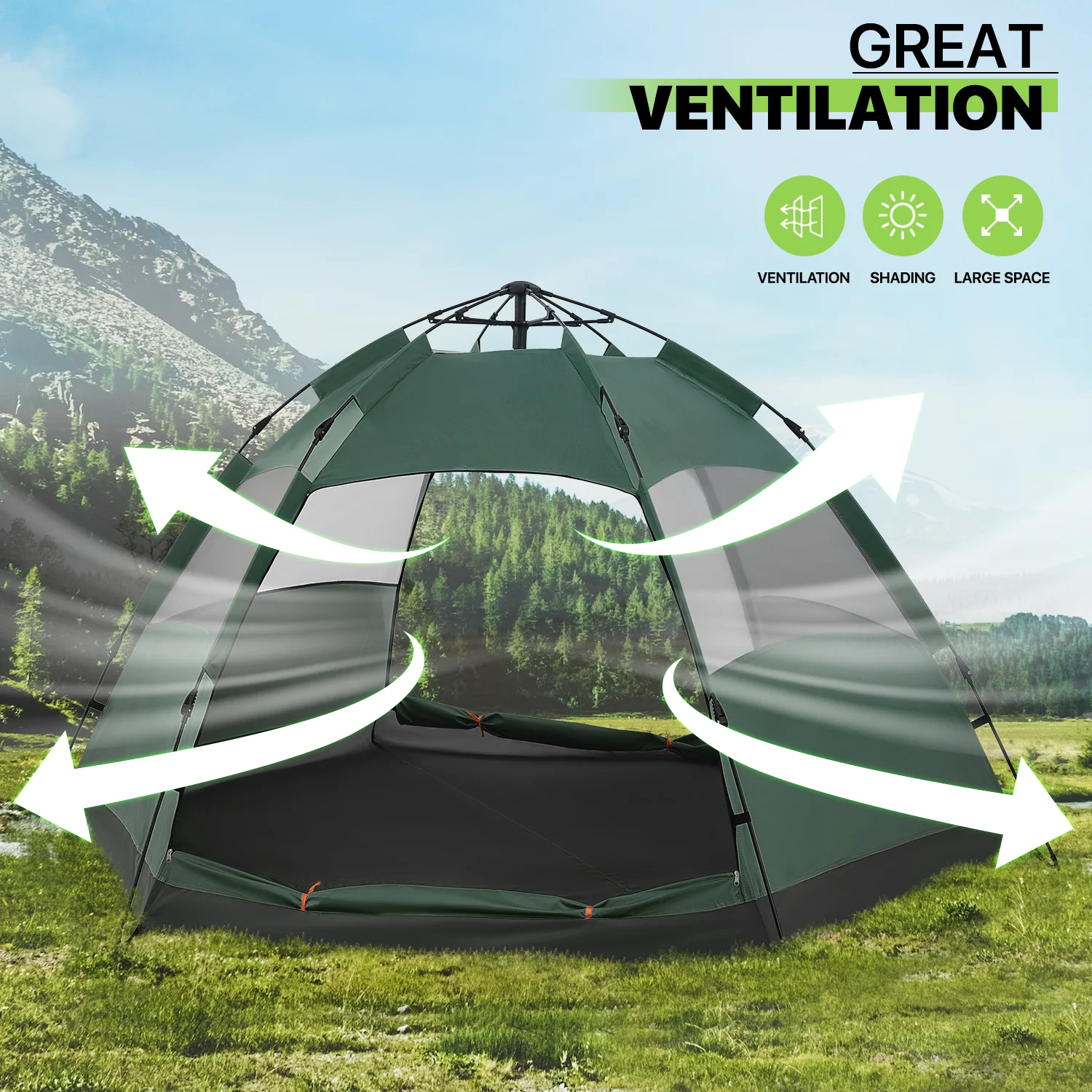 Magshion Large Camping Tents 4 Person Family Backpacking Tent Double Layer Outdoor Instant Set Up Tent with Carry Bag, Green - Womvr