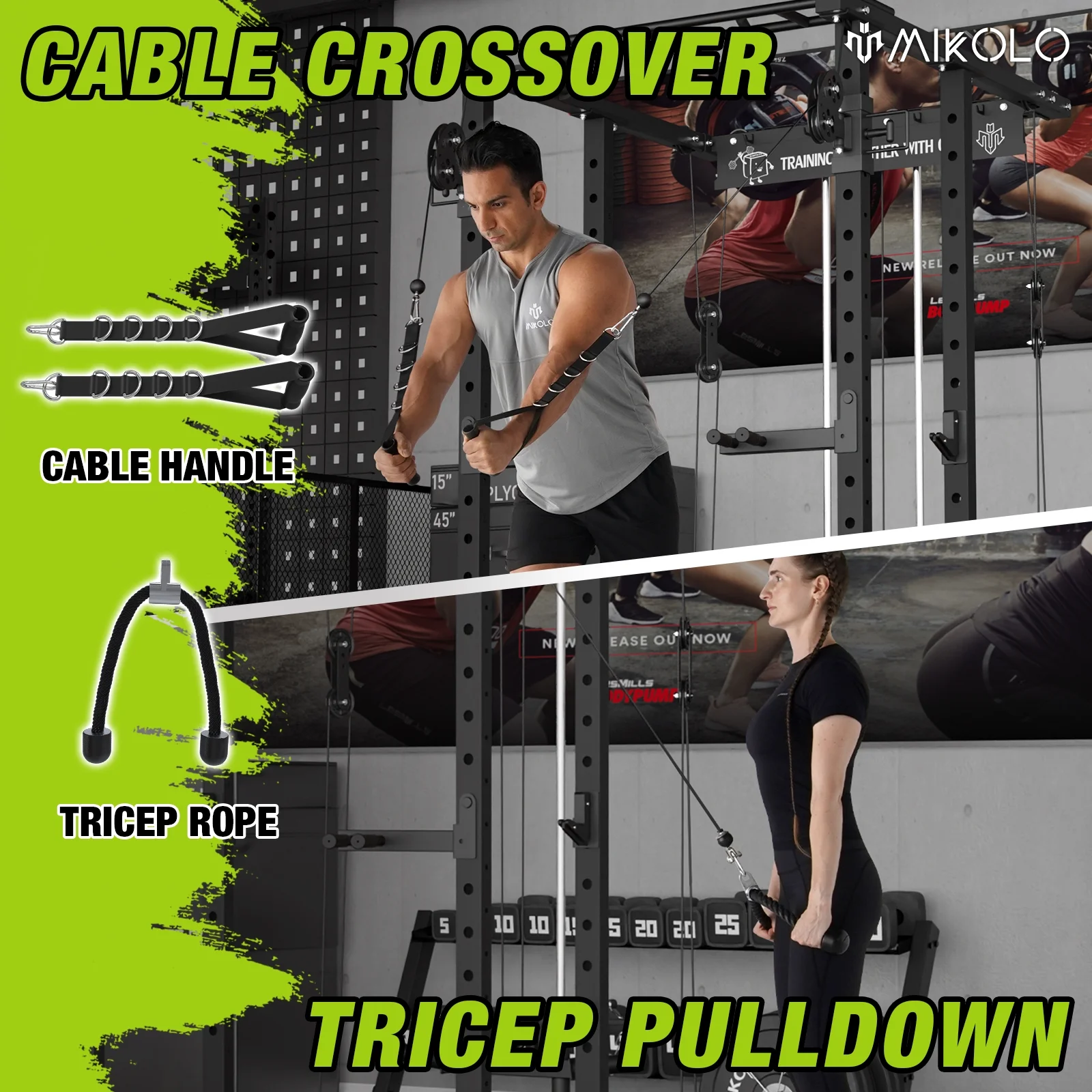 Mikolo Power Rack Cage, 1500 lbs Weight Rack with Cable Crossover Machine,Multi-Function Squat Rack with J Hooks,Dip Bars and Landmine for Home Gym (Black), Plate Loaded Machine - Womvr