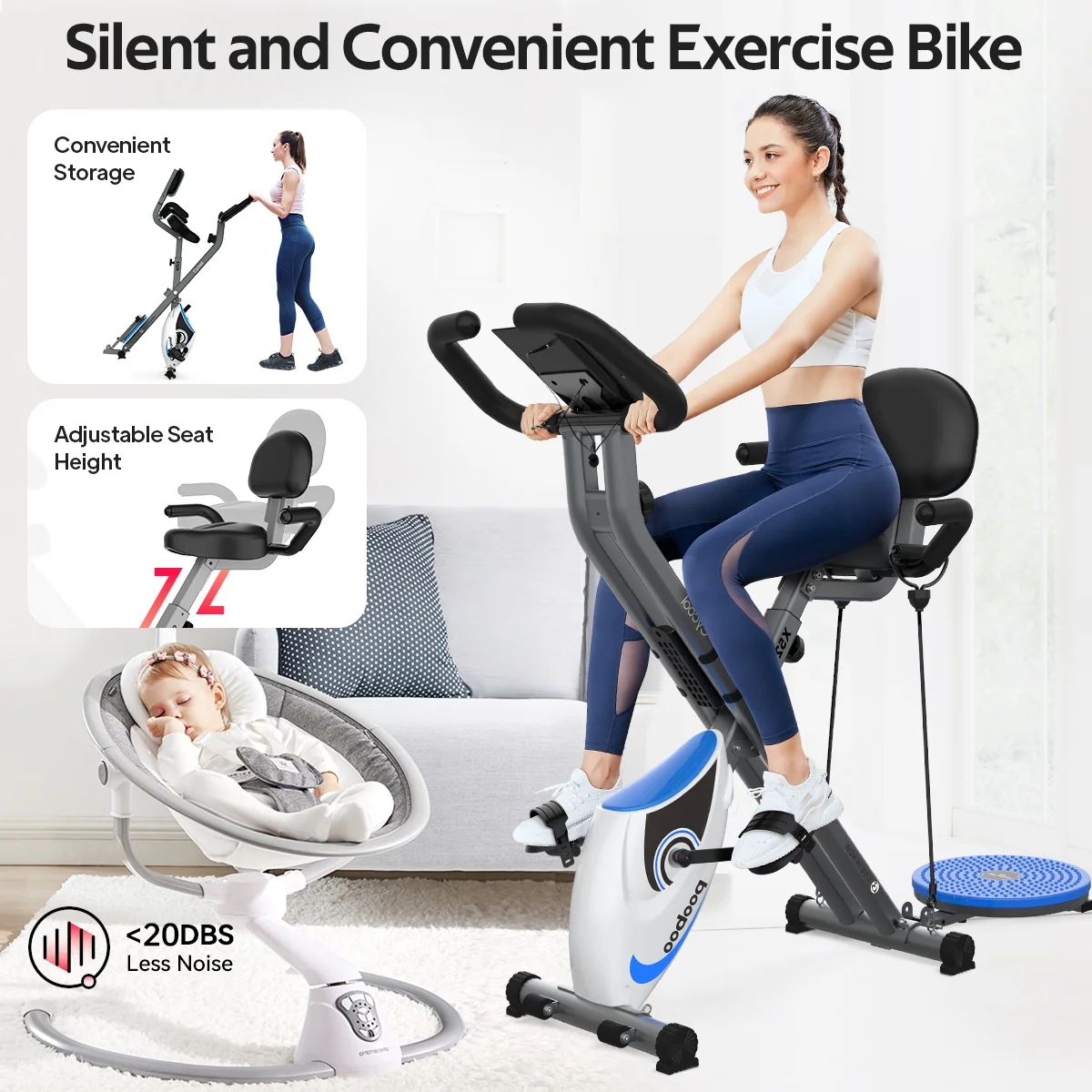 Pooboo Extended Handlebar Indoor Stationary Cycling Exercise Bike Maximum User Weight 360LB - Womvr