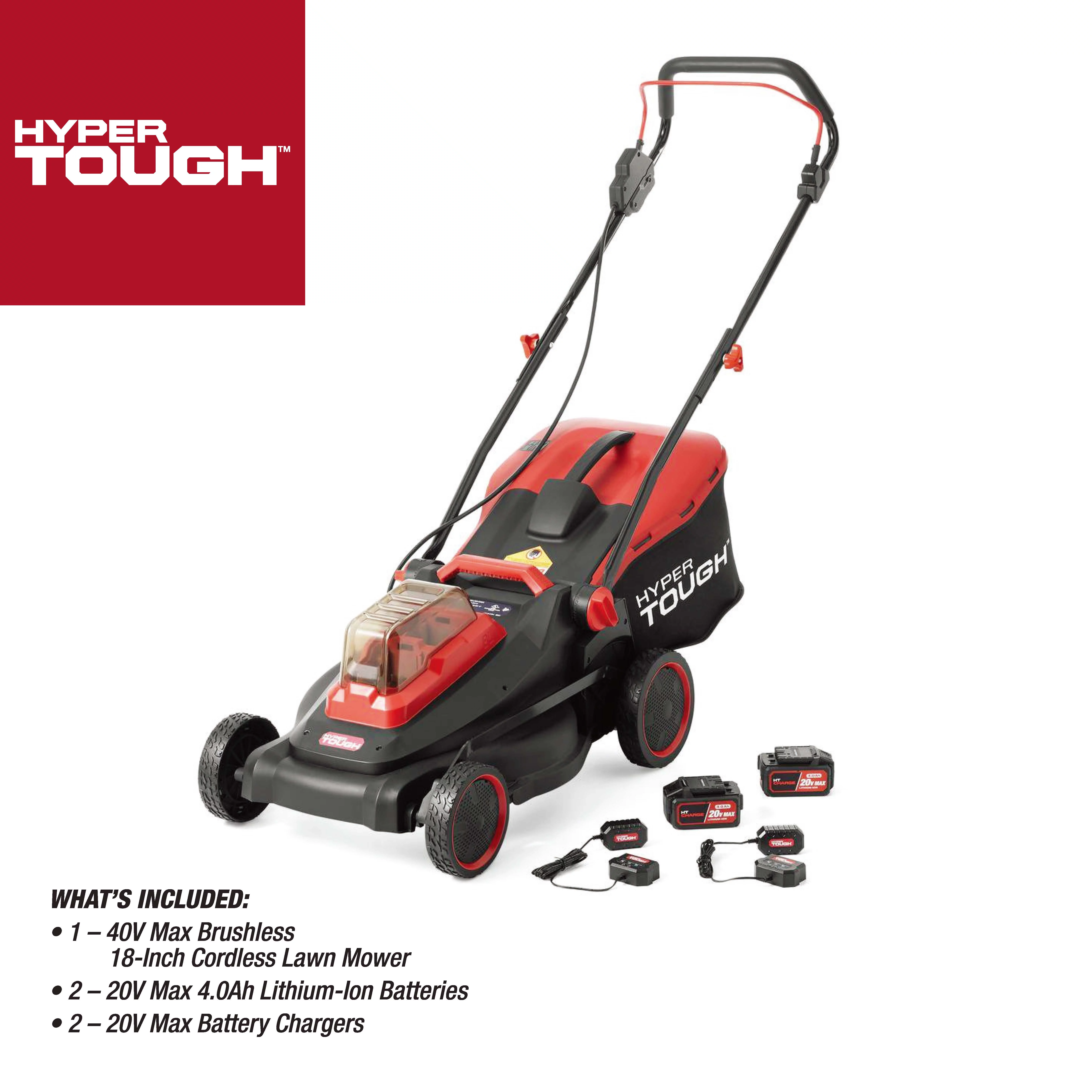 Hyper Tough 40V 18-inch Battery Powered Brushless Push Mower Kit, HT13-401-003-01 - Womvr