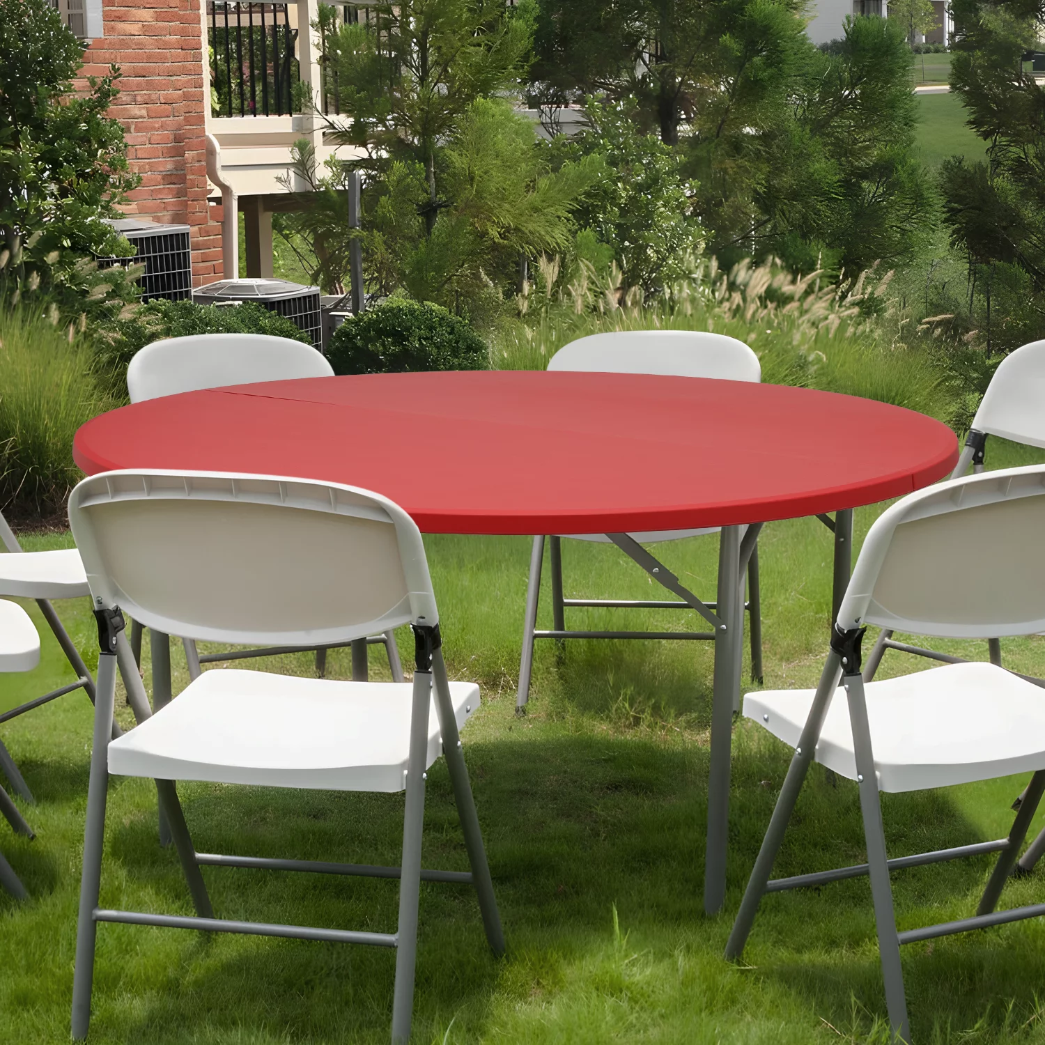 MoNiBloom 5 foot Round Bi-Fold Plastic Table, Metal Frame Indoor Outdoor 60 Inch Foldable Desk for Kitchen Party Wedding, Grey - Womvr