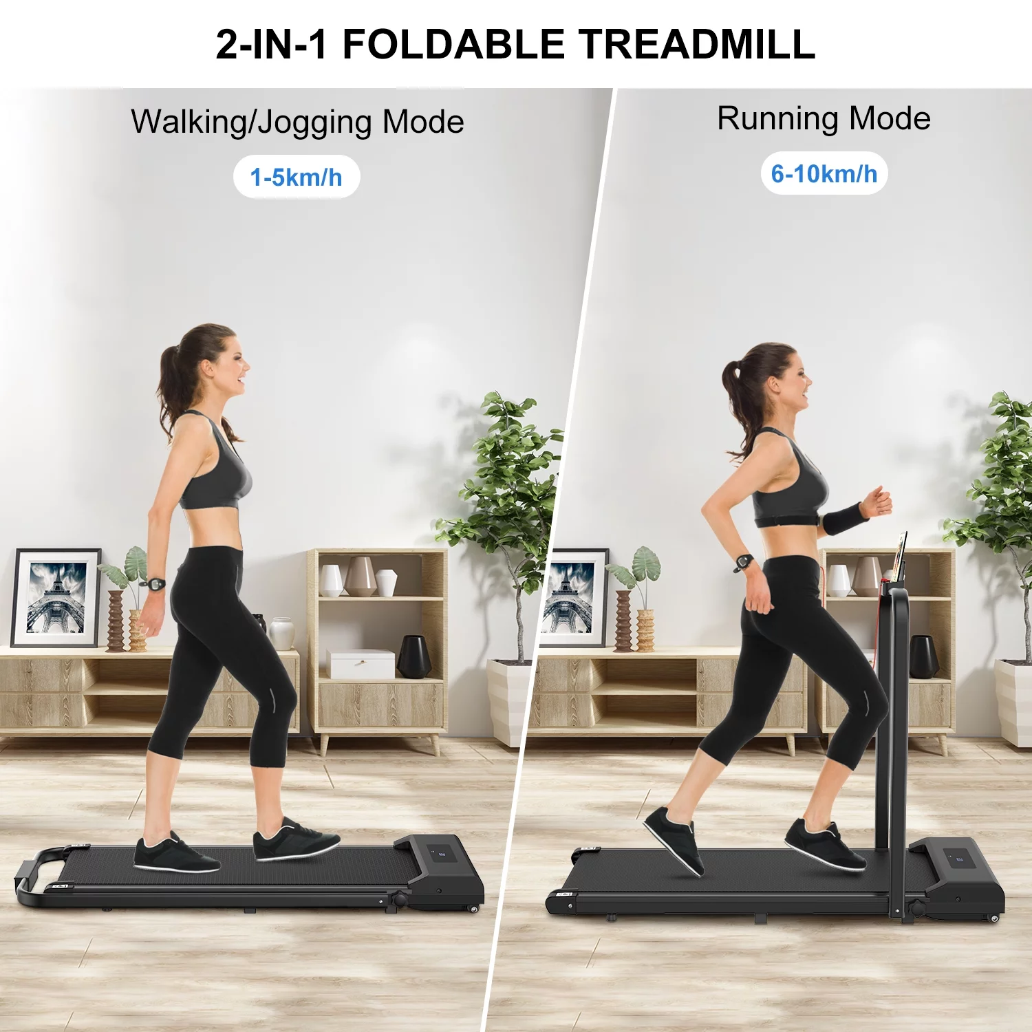 Bigzzia Treadmill Under Desk Treadmill 2 in 1 Folding Treadmill, Treadmills for Home Maximum Weight 265 lbs Gray - Womvr