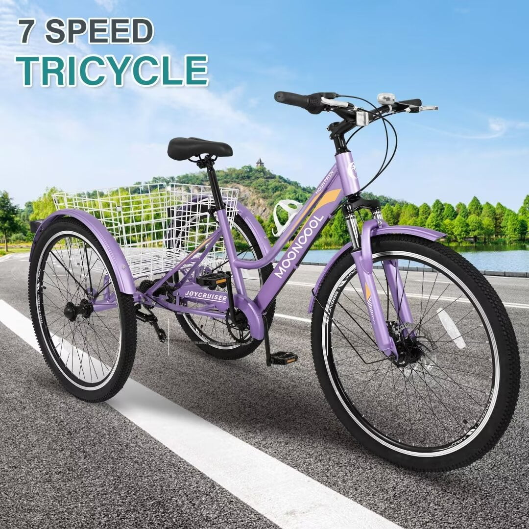Docred Adult Tricycle, 7 Speed Three Wheel Mountain Bike, 24/26/27.5 inch Adults Trikes ,Load capacity 420 lbs - Womvr