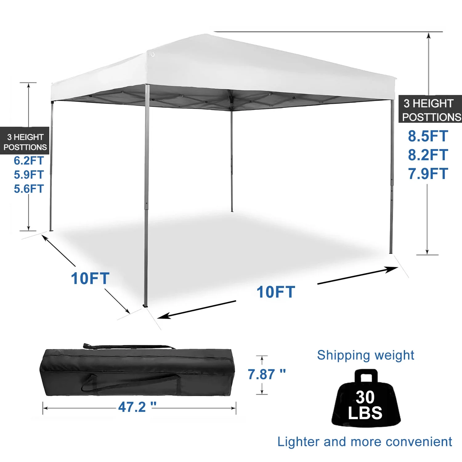 GVDV Canopy Tent, 10x10 ft Easy Pop up Outdoor Canopy Tent, Portable Straight Leg Gazebo Instant Canopy, Blue - Womvr