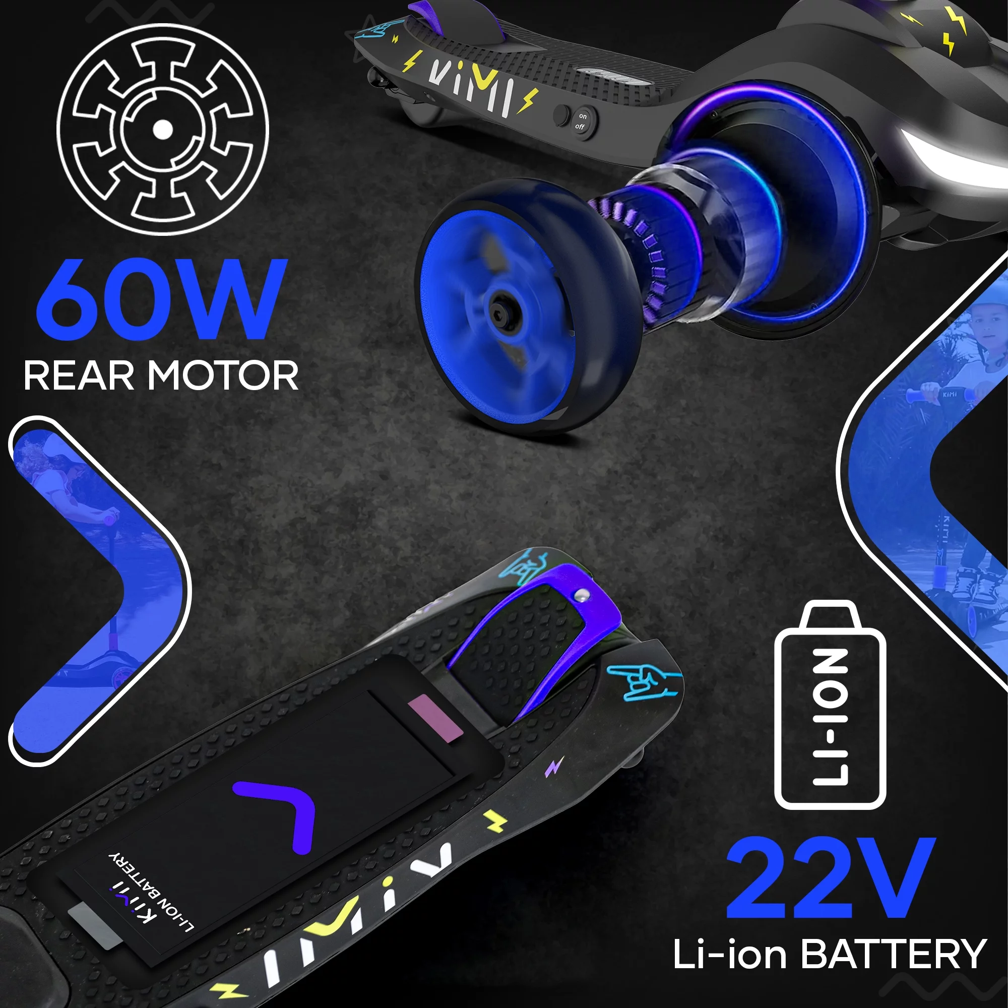 Kimi Kids 3-Wheel Electric Scooter, Ages 2-9, 5Mph, Lights, 10 Miles Range - Womvr