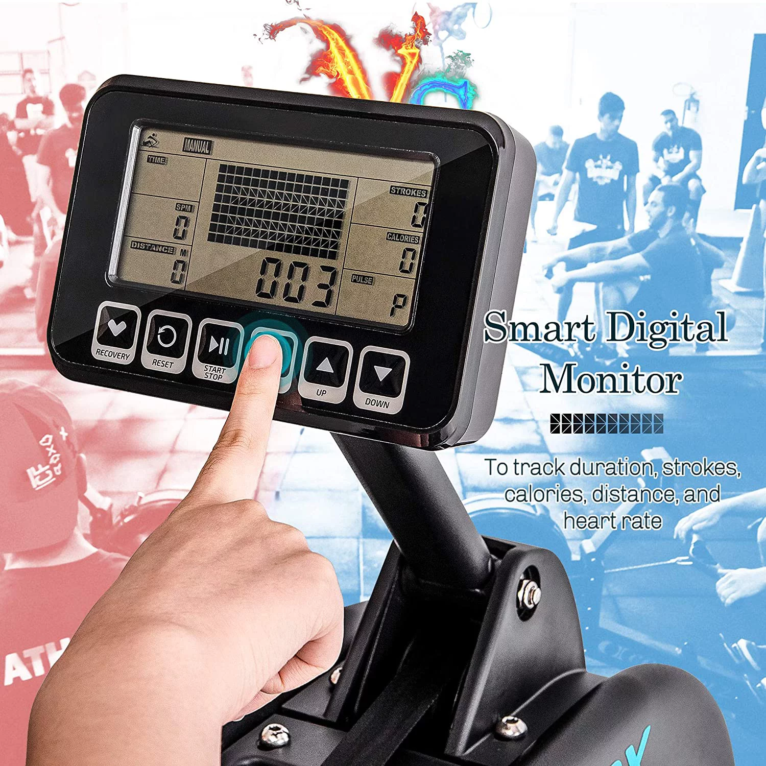 Fitness Rowing Machine Rower Ergometer, with 12 Levels of Adjustable Resistance, Digital Monitor - Womvr