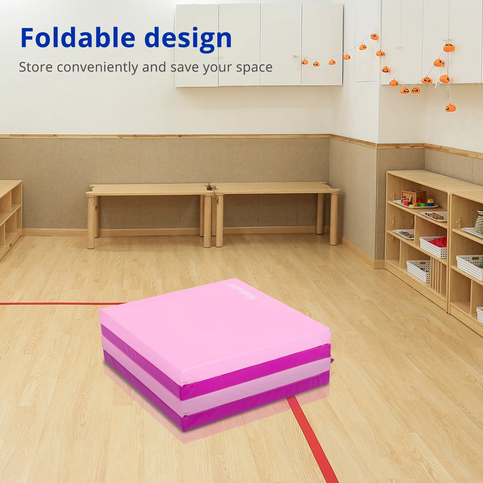 Matladin 8' Folding Gymnastics Gym Exercise Aerobics Mat, 8ft x 2ft x 2in PU Leather Tumbling Mats (Pink) - Womvr