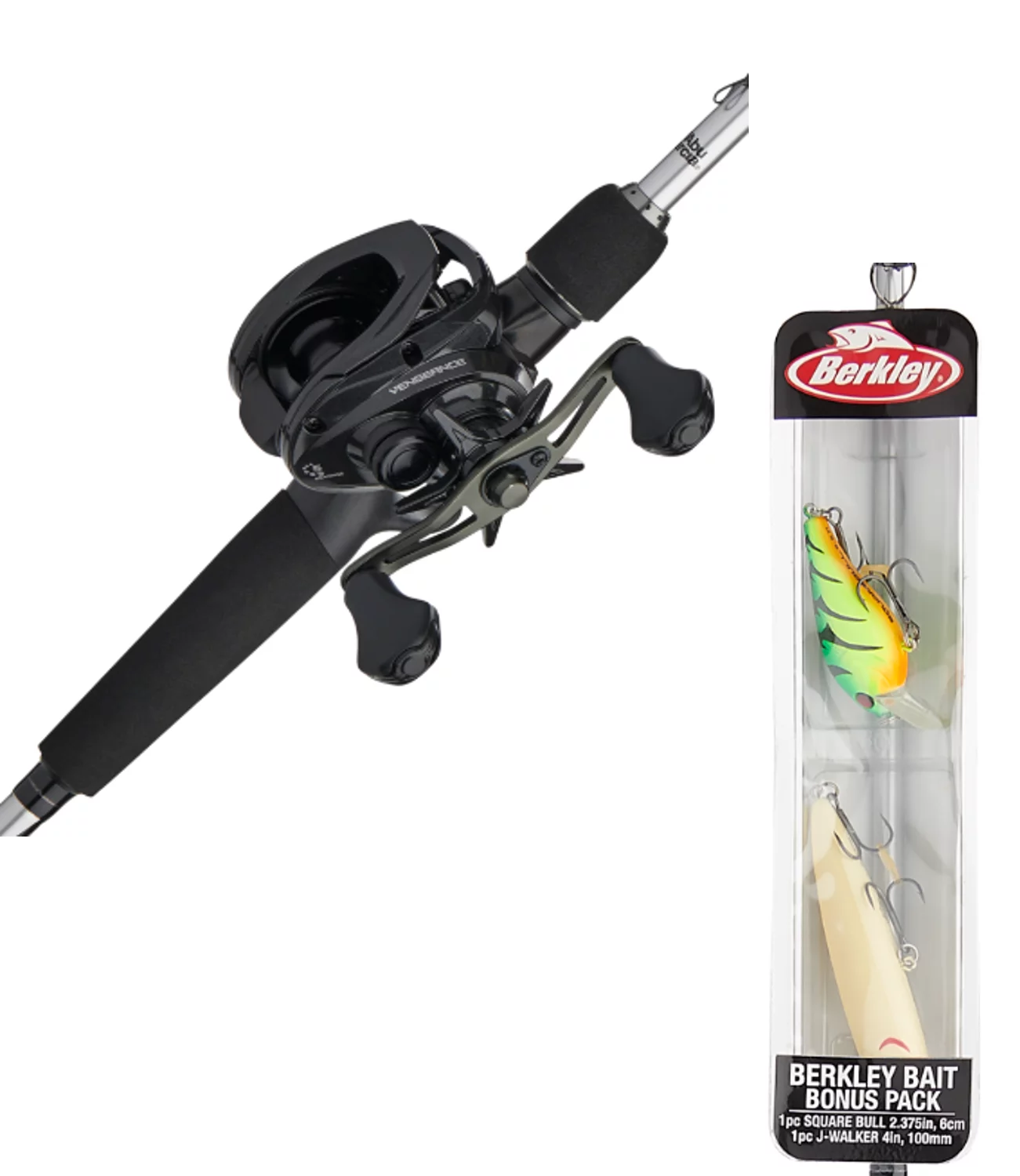 Abu Garcia Vengeance Baitcast Combo with Berkley J-Walker & SquareBull Bait Kit 7'0